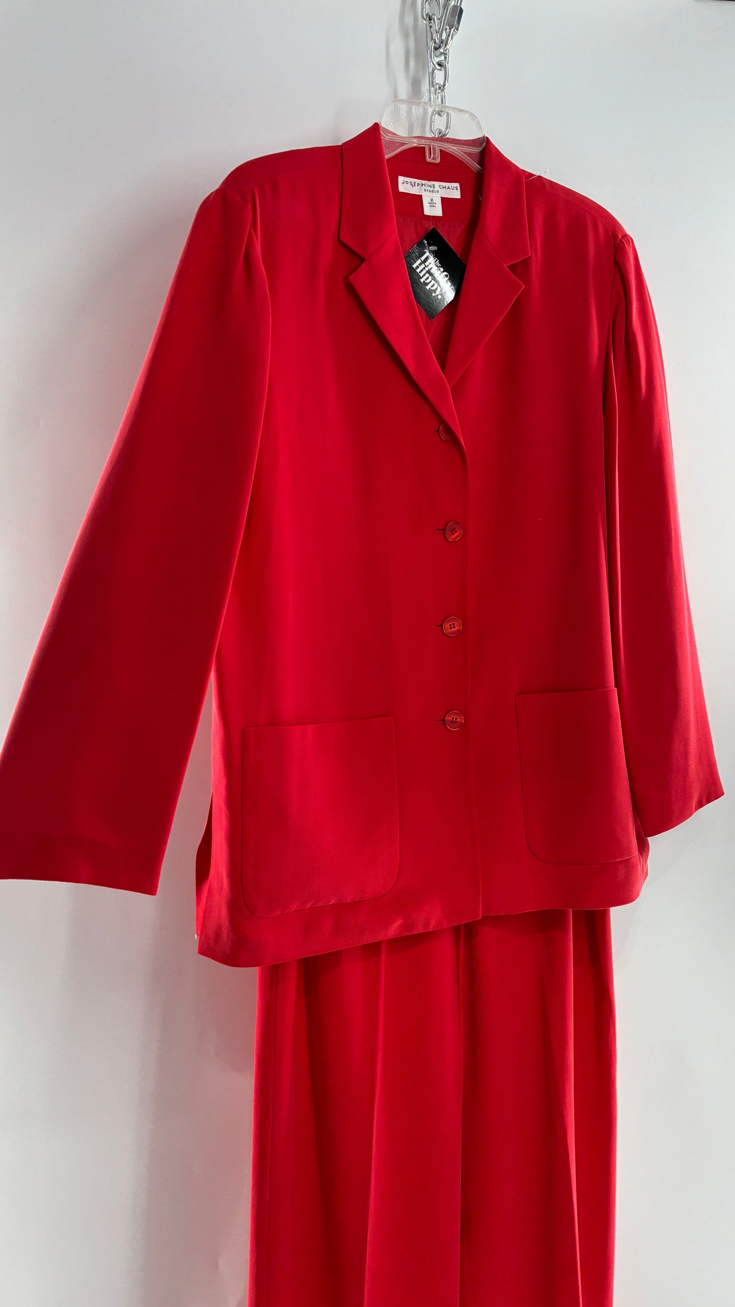 Vintage Josephine Chaus Cayenne 100% Silk Power Blazer and Wide Leg Trouser Set (12)