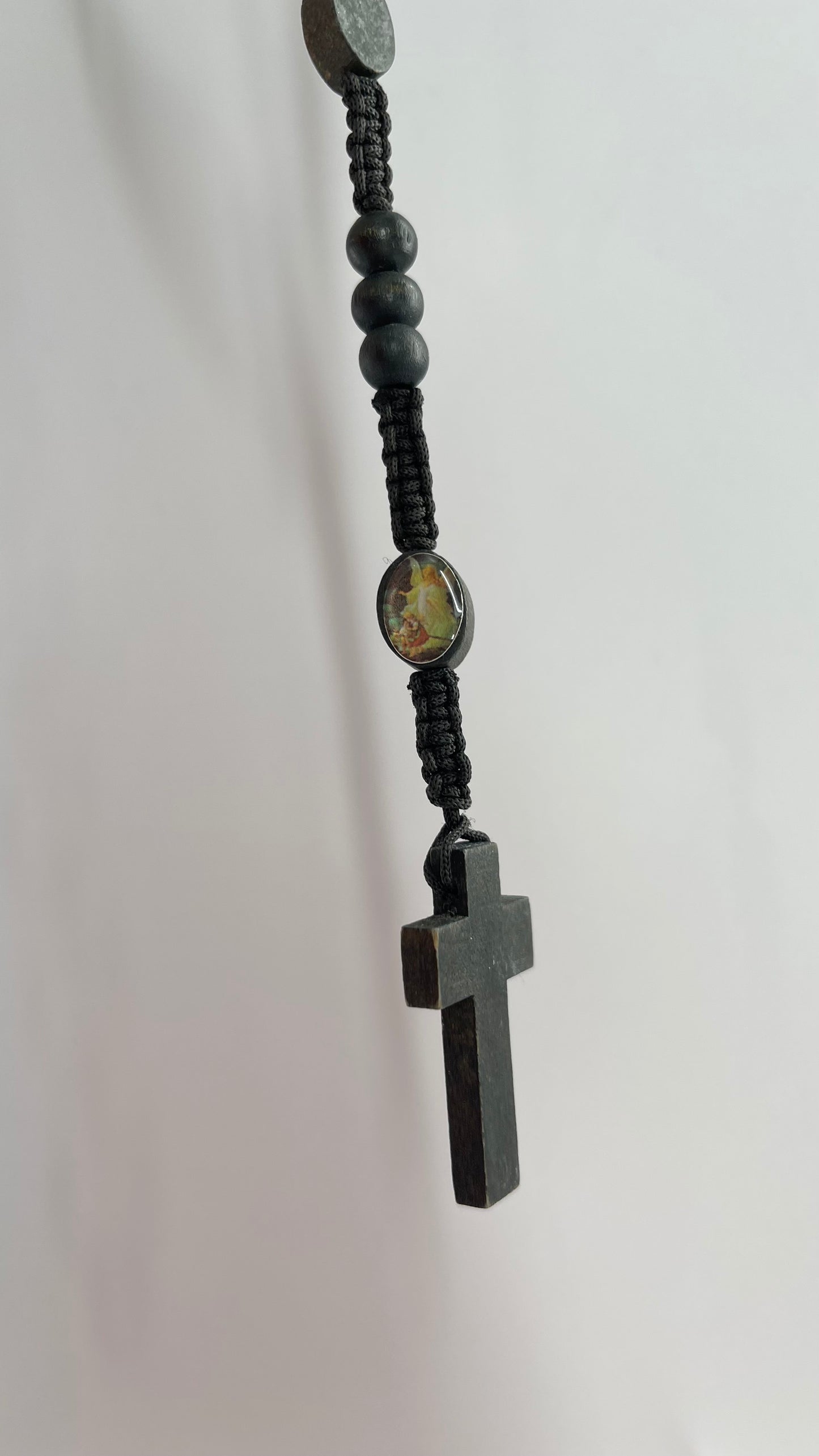 Vintage Black Rope Rosary Necklace Prayer Beads