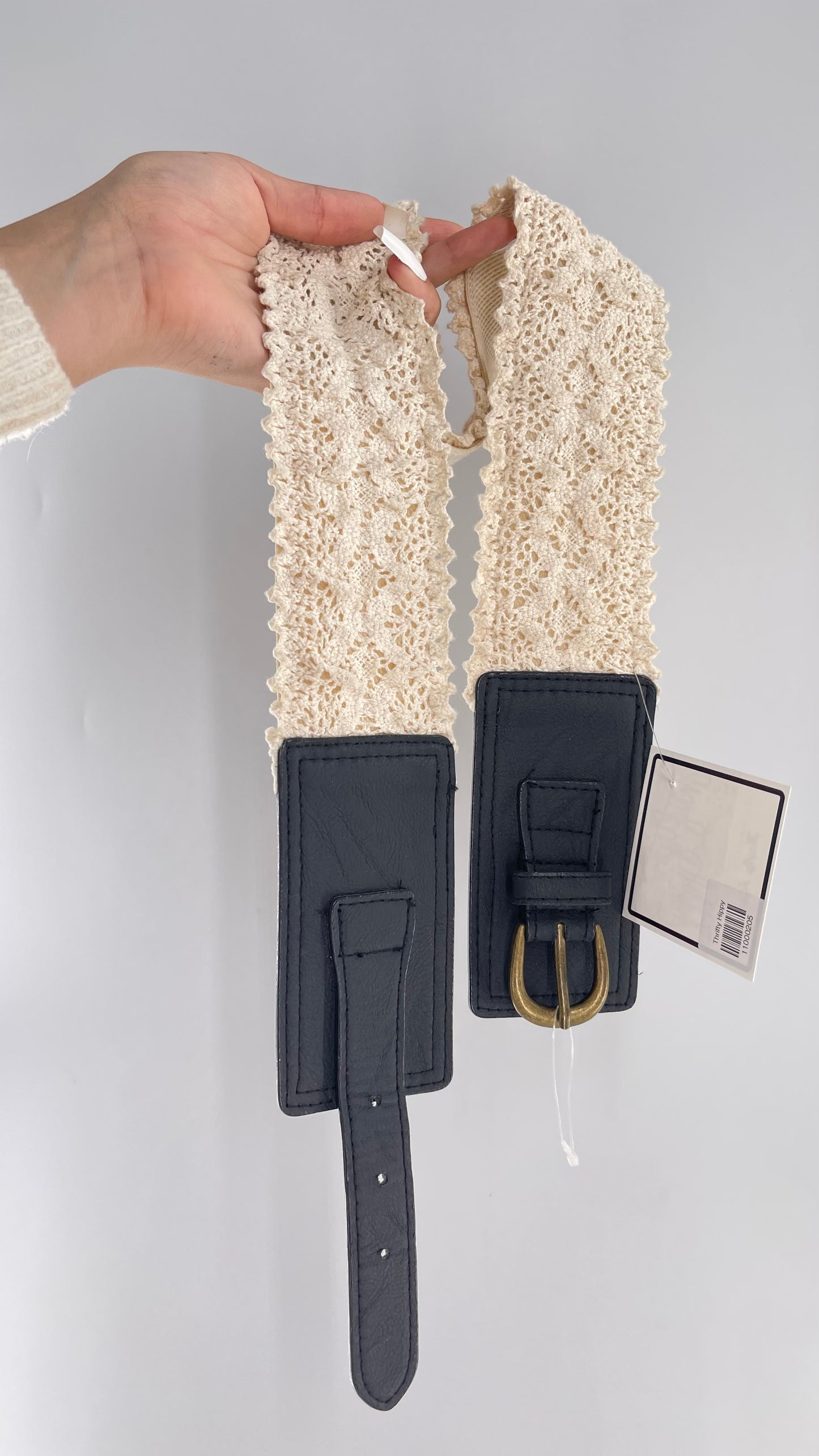 Free People Cream Color Lace Elastic Belt Size S/M