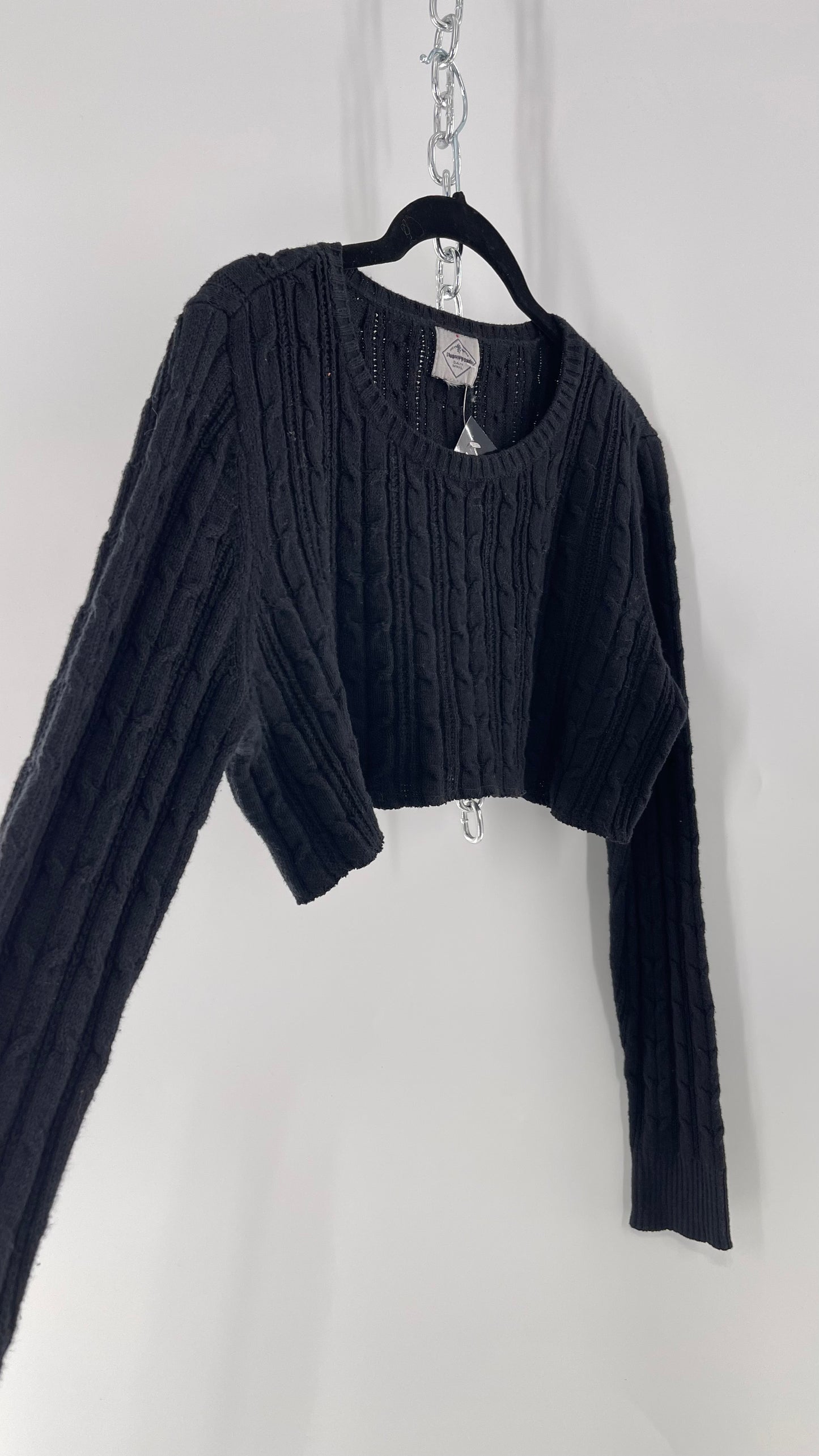 Urban Outfitters Reworked Cropped Cableknit Black Sweater (Medium)