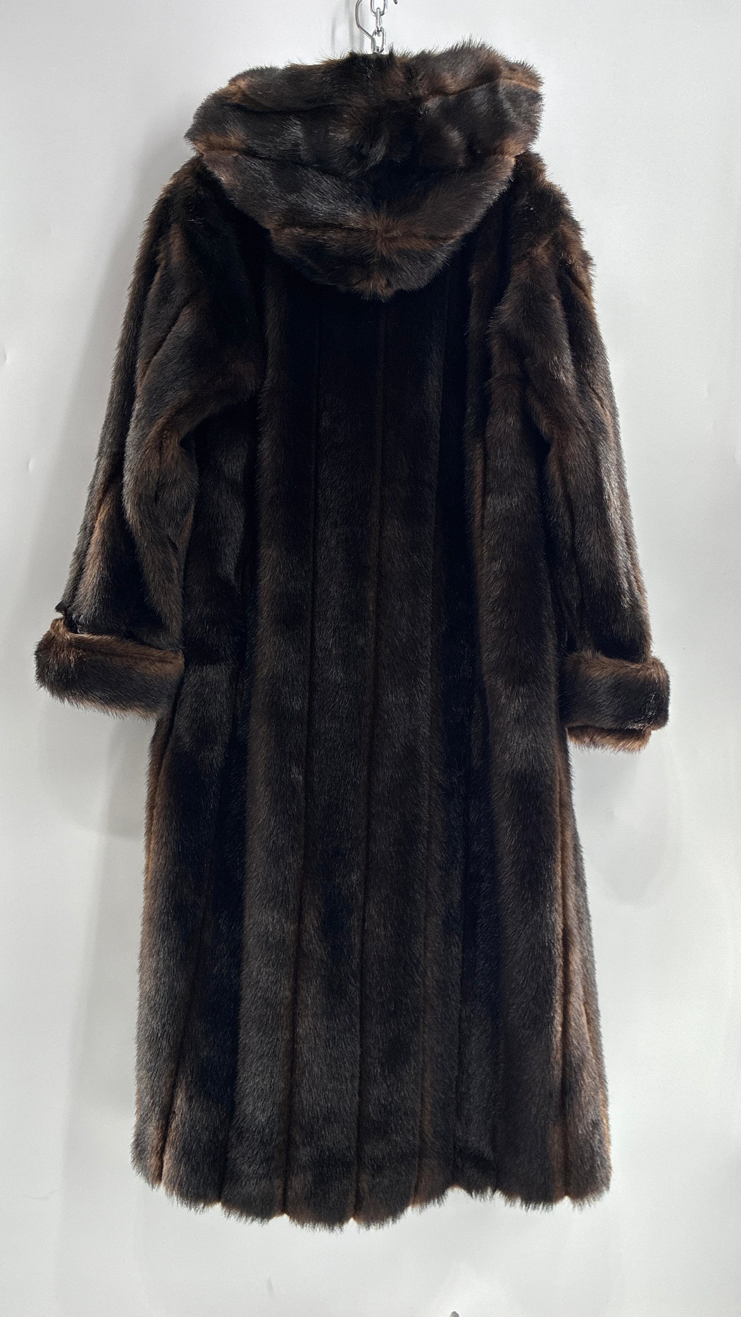 Vintage TALLY HO Hooded and Paneled, Vegan Fur Full Length Coat (Medium)
