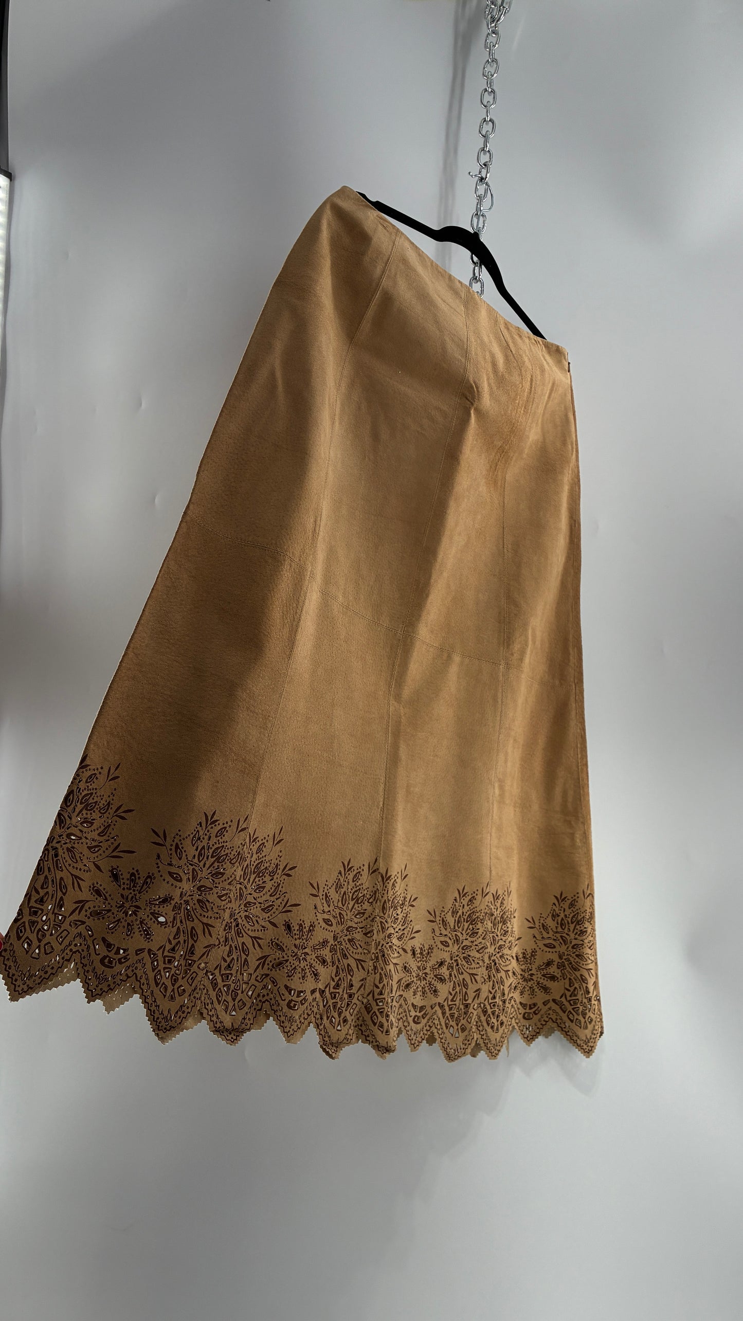 Deadstock Vintage Cold Water Creek Genuine Leather Hip Skirt with Lace Hem (14)