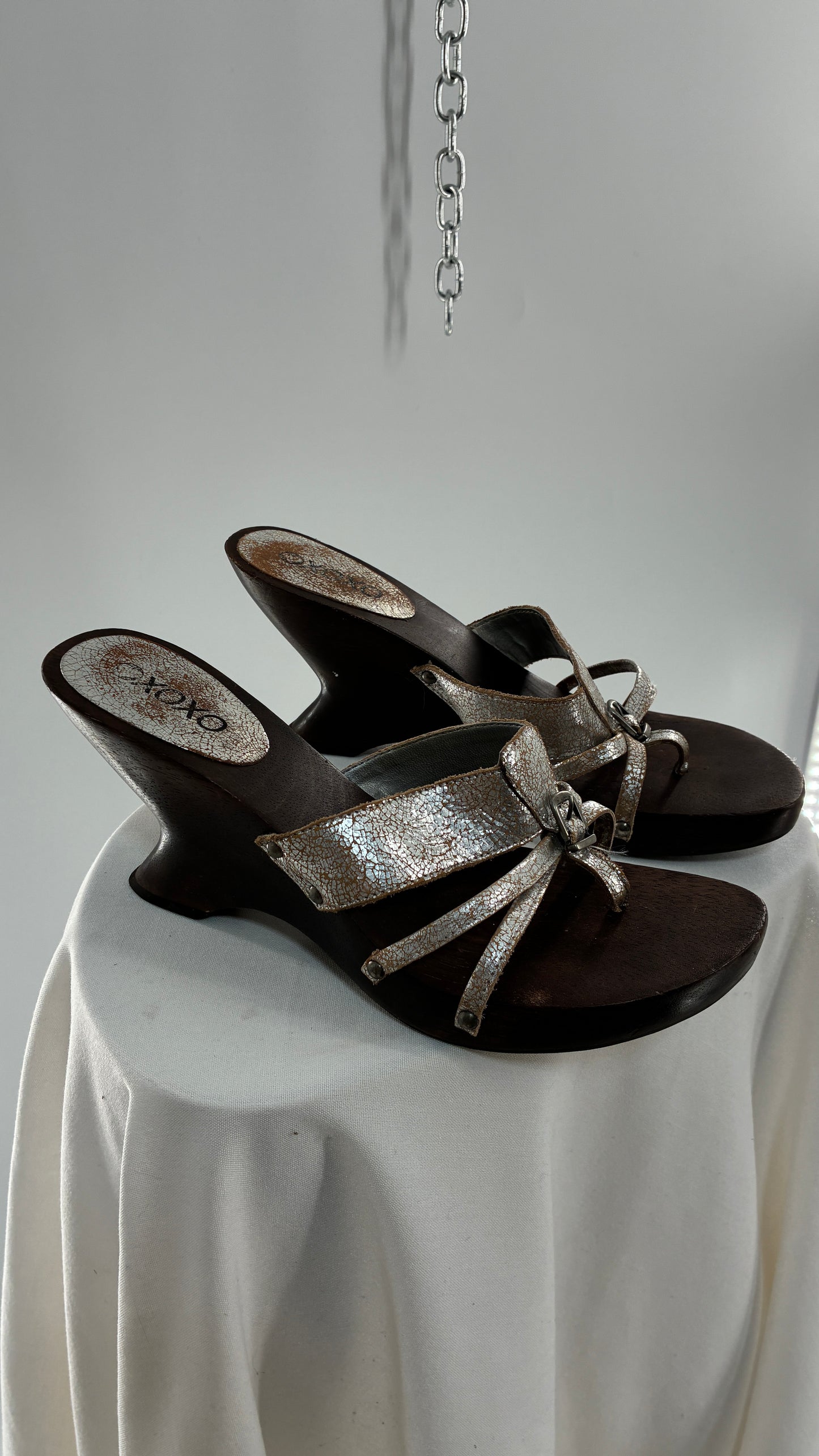 Vintage XOXO Wooden Wedge Heel with Silver Caging (9)