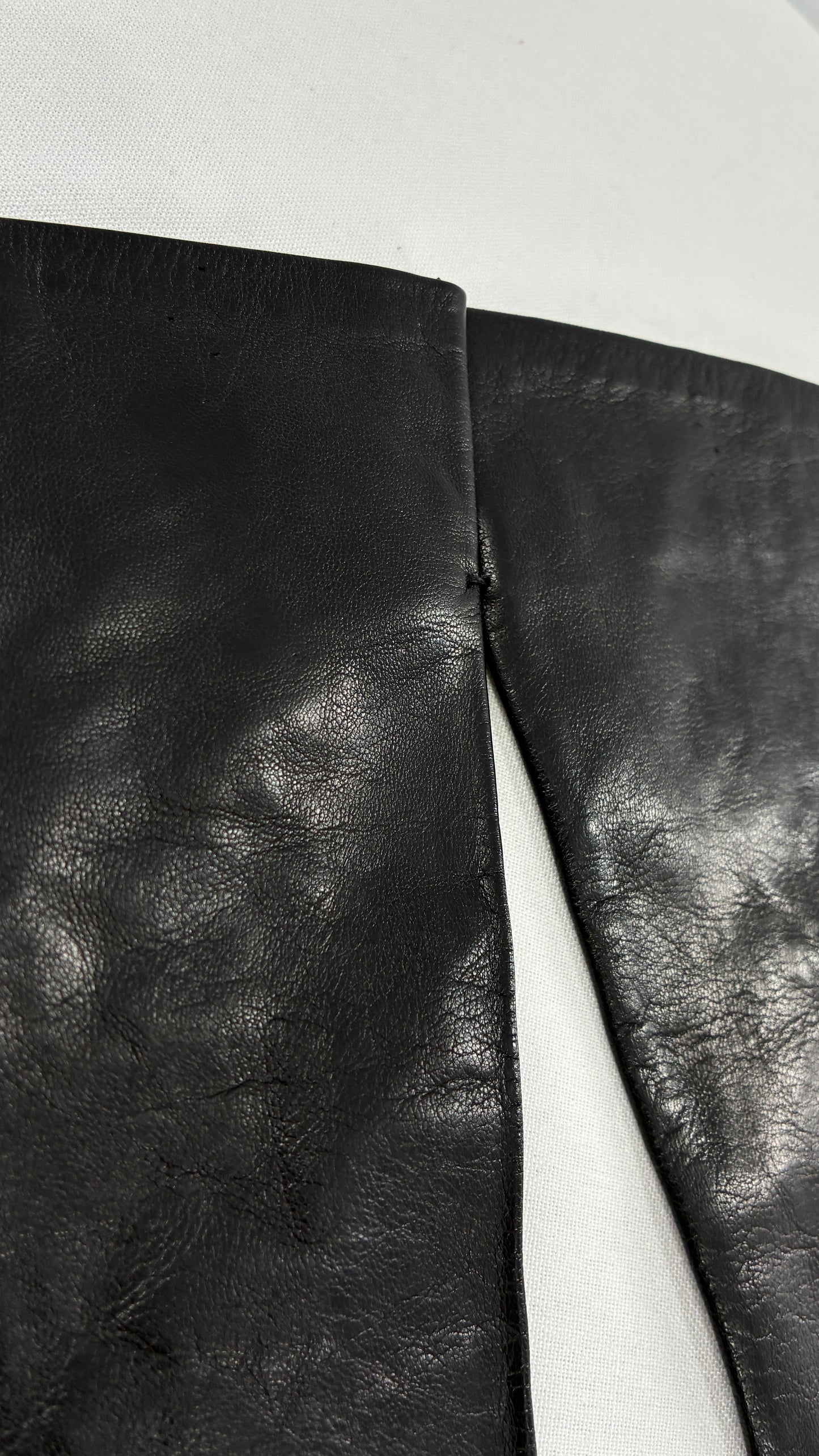 Deadstock Vintage Black Soft Leather Gloves with Lace Detail