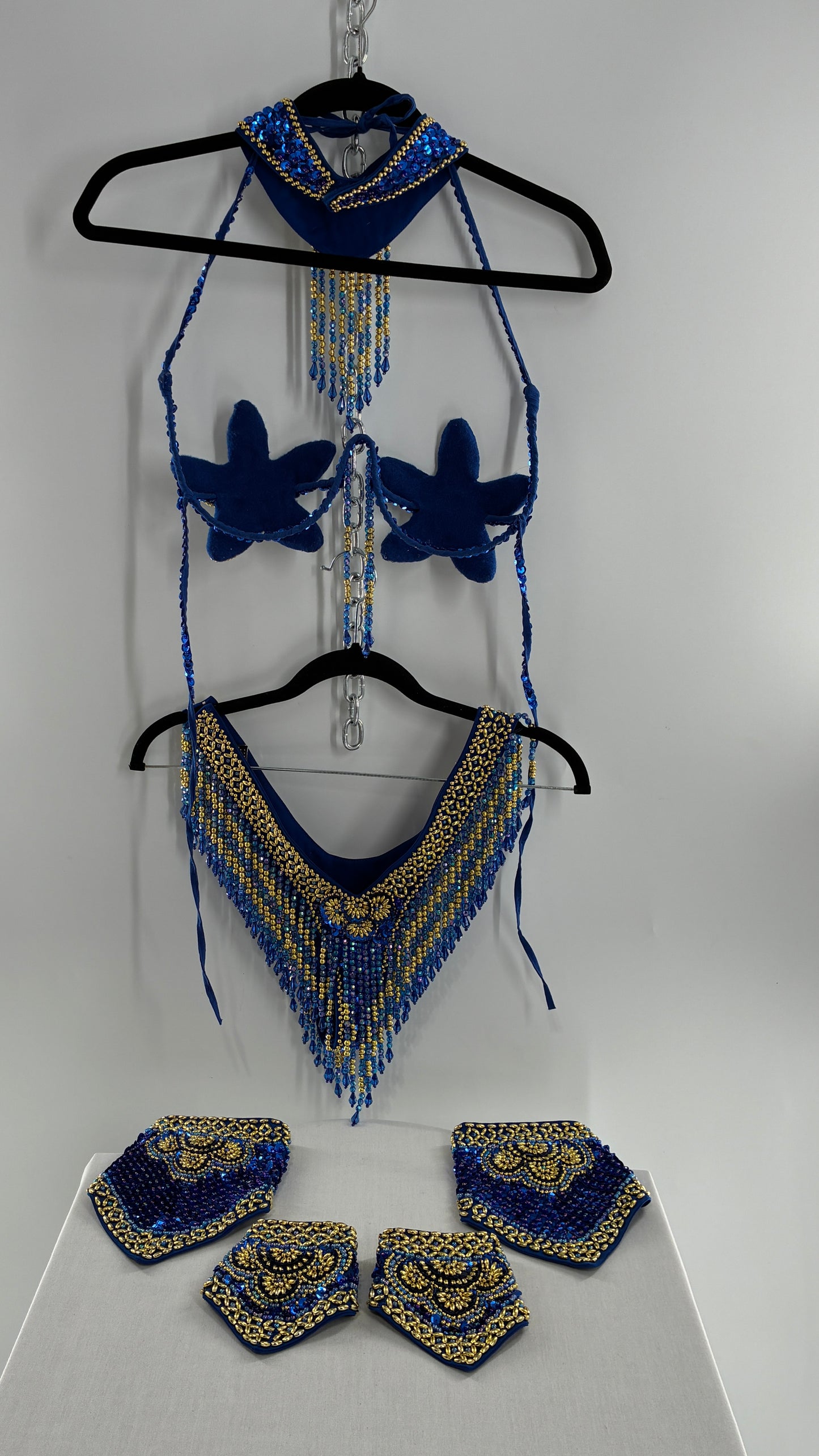Vintage Royal Blue and Gold Beaded Belly Dancing Set