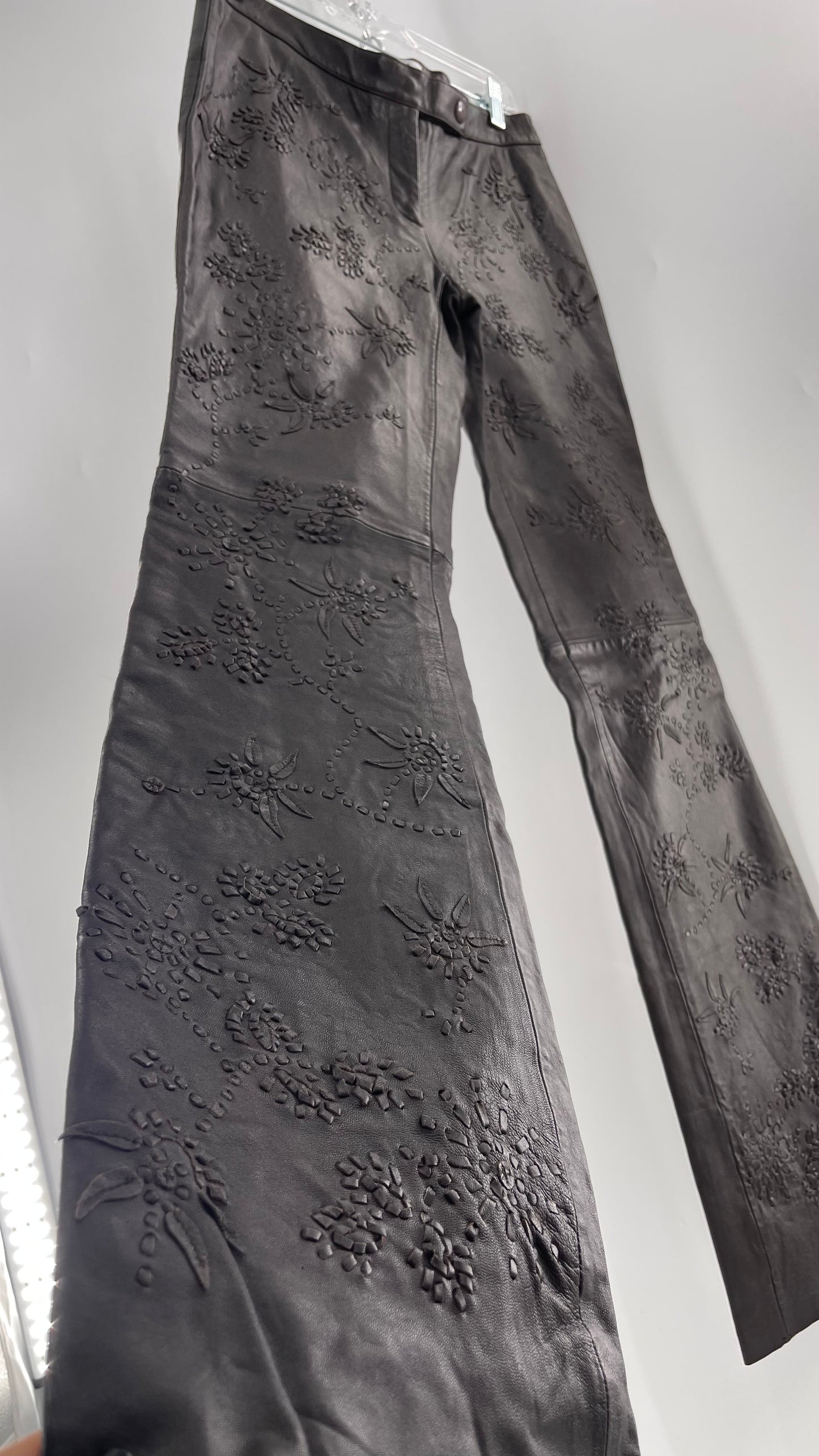 Moschino Brown Leather Embroidered Pants (10) ***WITH TAGS***