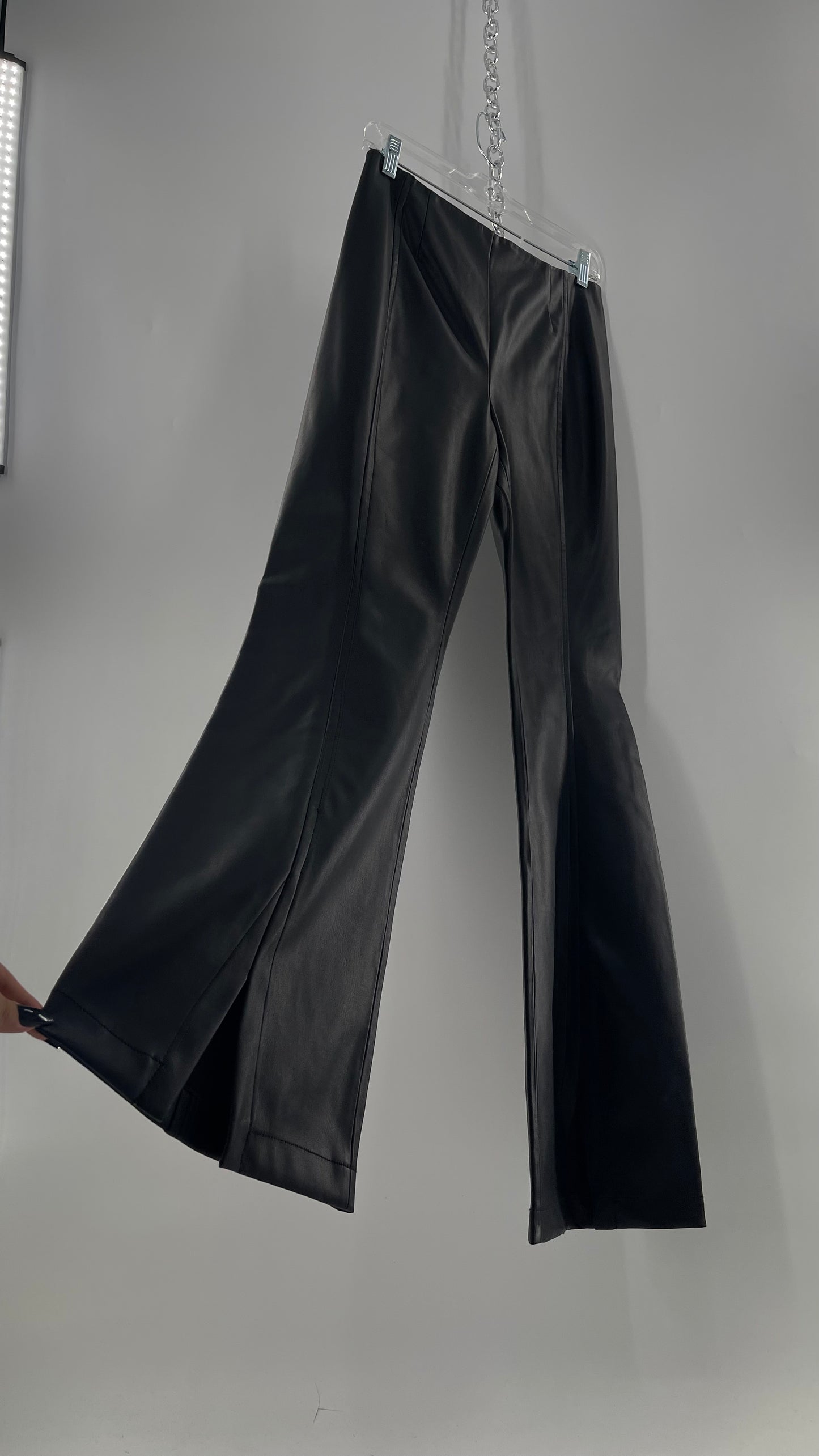 Free People Black Vegan Leather Kick Flares (28)