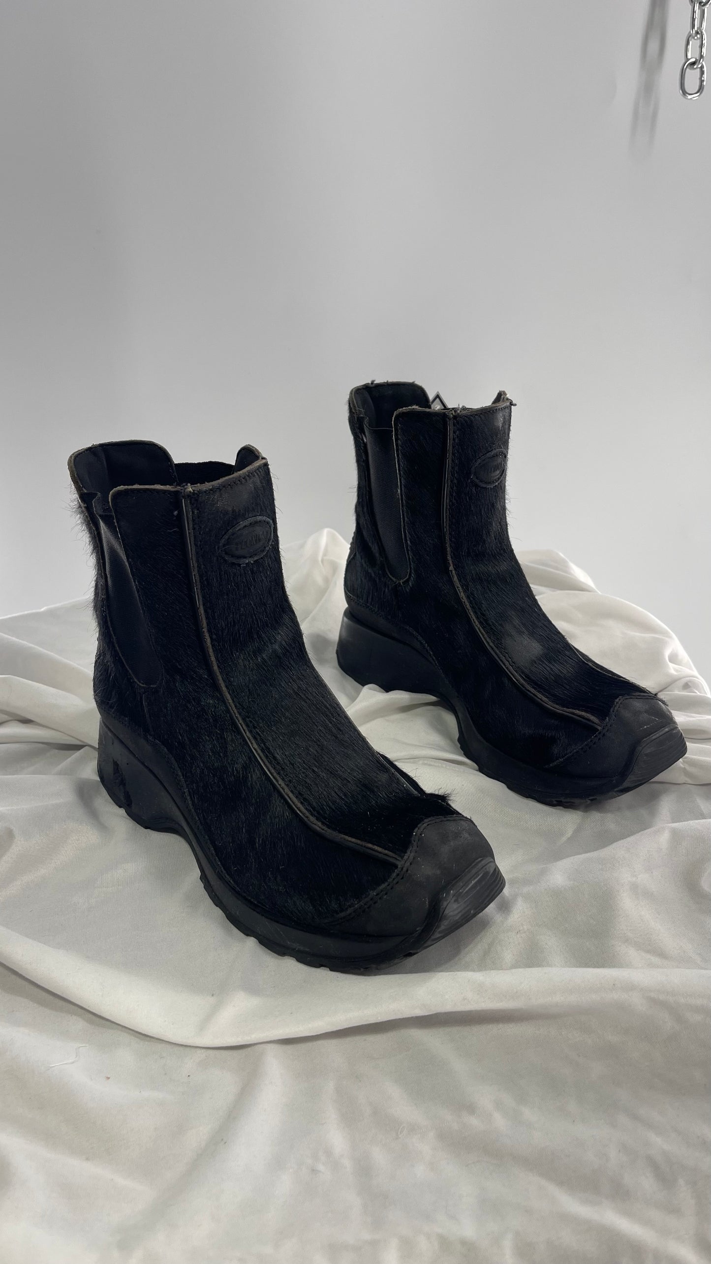 Vintage TECHNICA Black Cow Hide Round Toe Chunky Sole Boots (7.5)