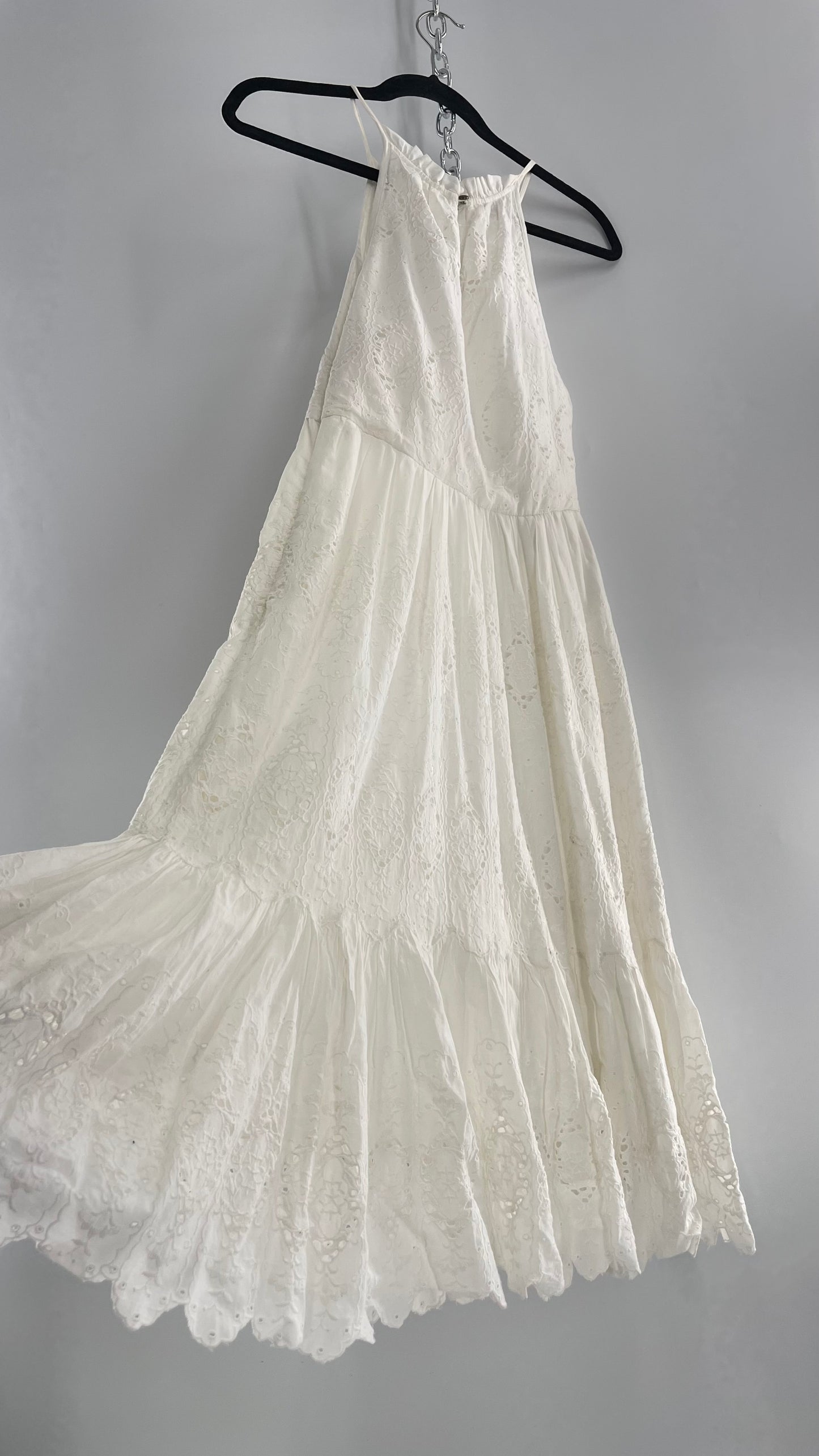 Maeve White Eyelet Tiered Lace Cotton Midi Dress (2)