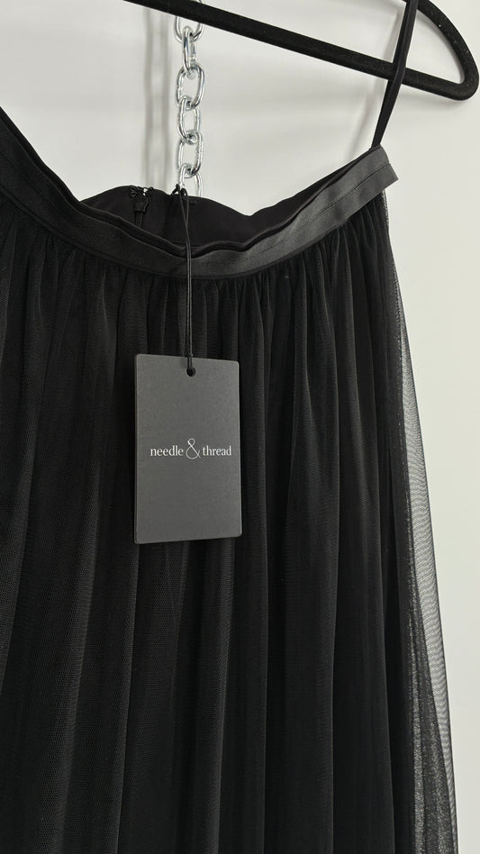 Needle & Thread Voluminous Black Multi Layer Mesh Full Length Skirt with Ribbon Waistline with Tags Attached (10)