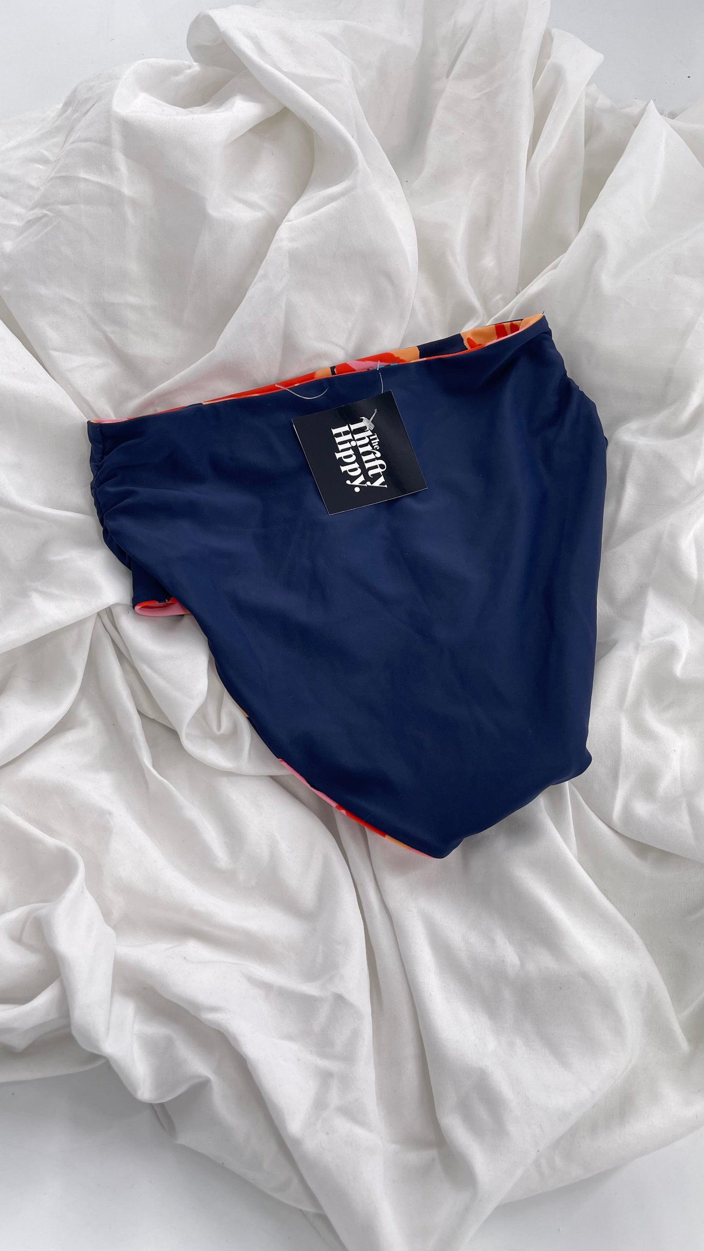 AERIE Reversible Navy Blue Mid Rise Full Coverage Floral Bottoms NWOT (Small)