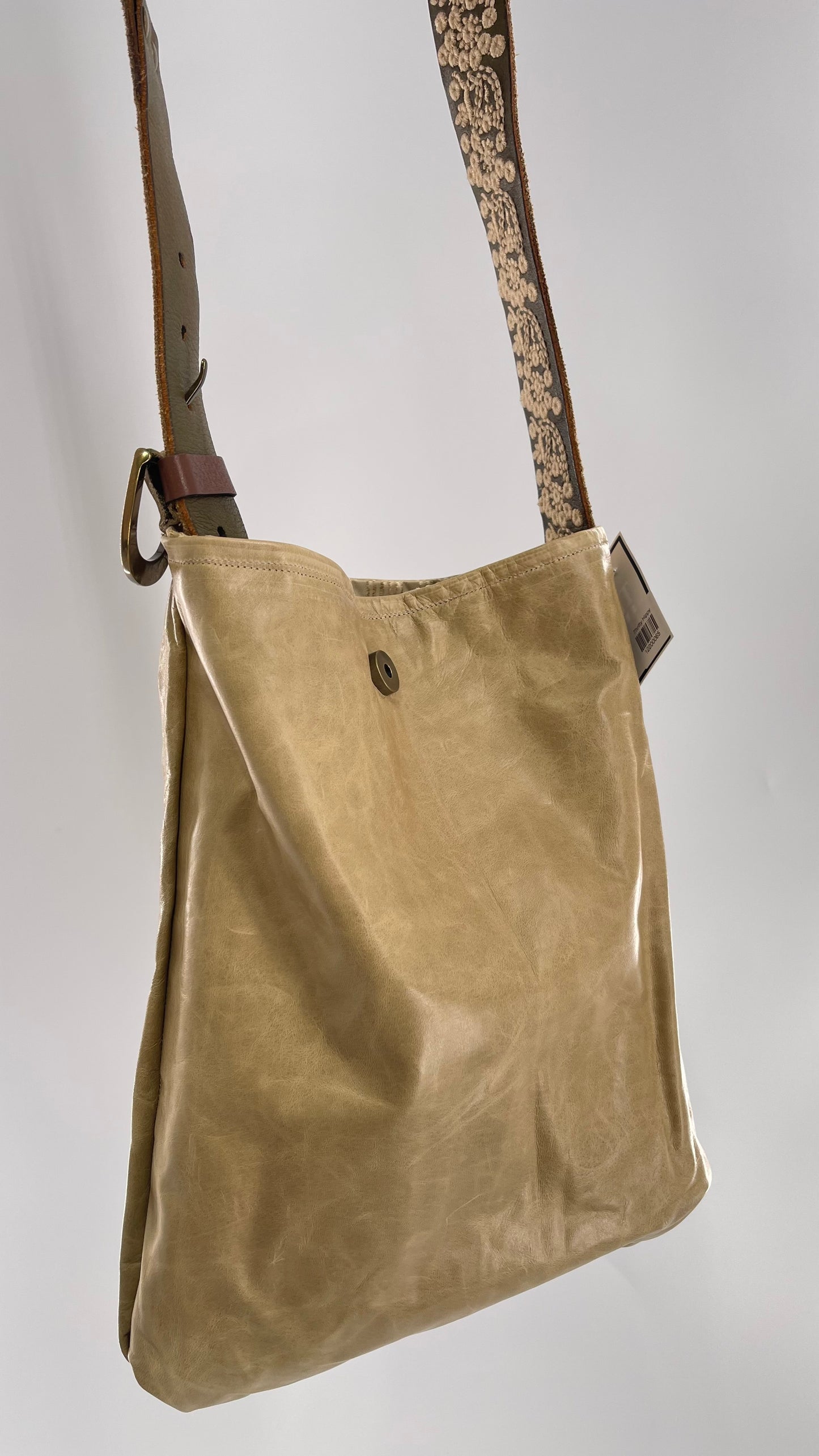 Tote with Embroidered Gold Exterior, Embroidered Leather Strap and Leather Interior - Shown Reversed