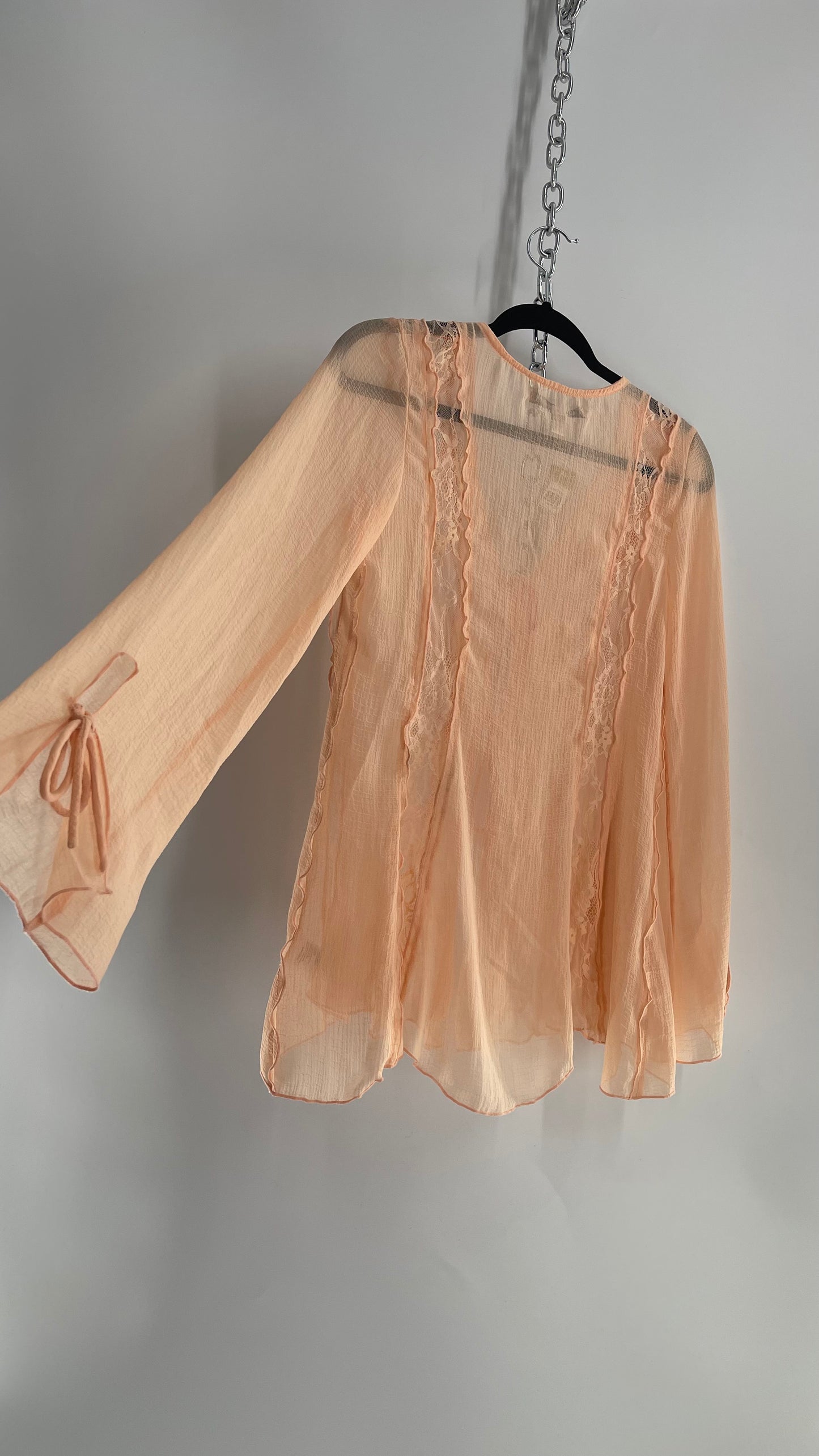 Urban Outfitters Peachy Orange Ruffled Tie Bust Blouse (Medium)