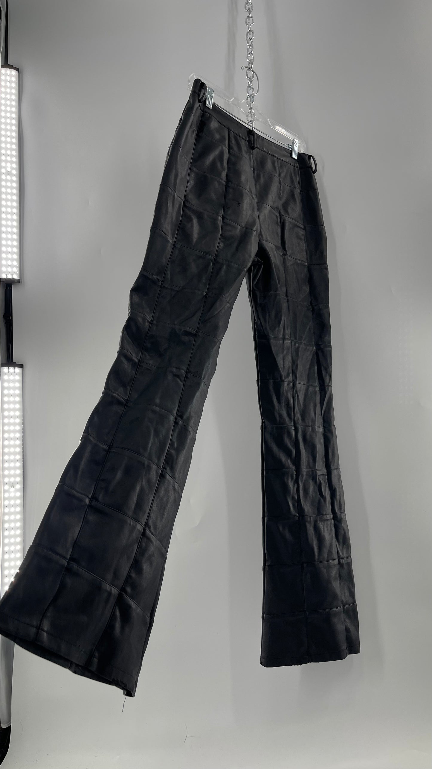 MOTEL Black Faux Leather Checkered Kick Flares (XL)