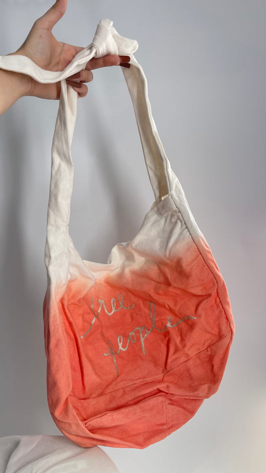 Free People Ombré Salmon Canvas Tote Bag with Dual Straps