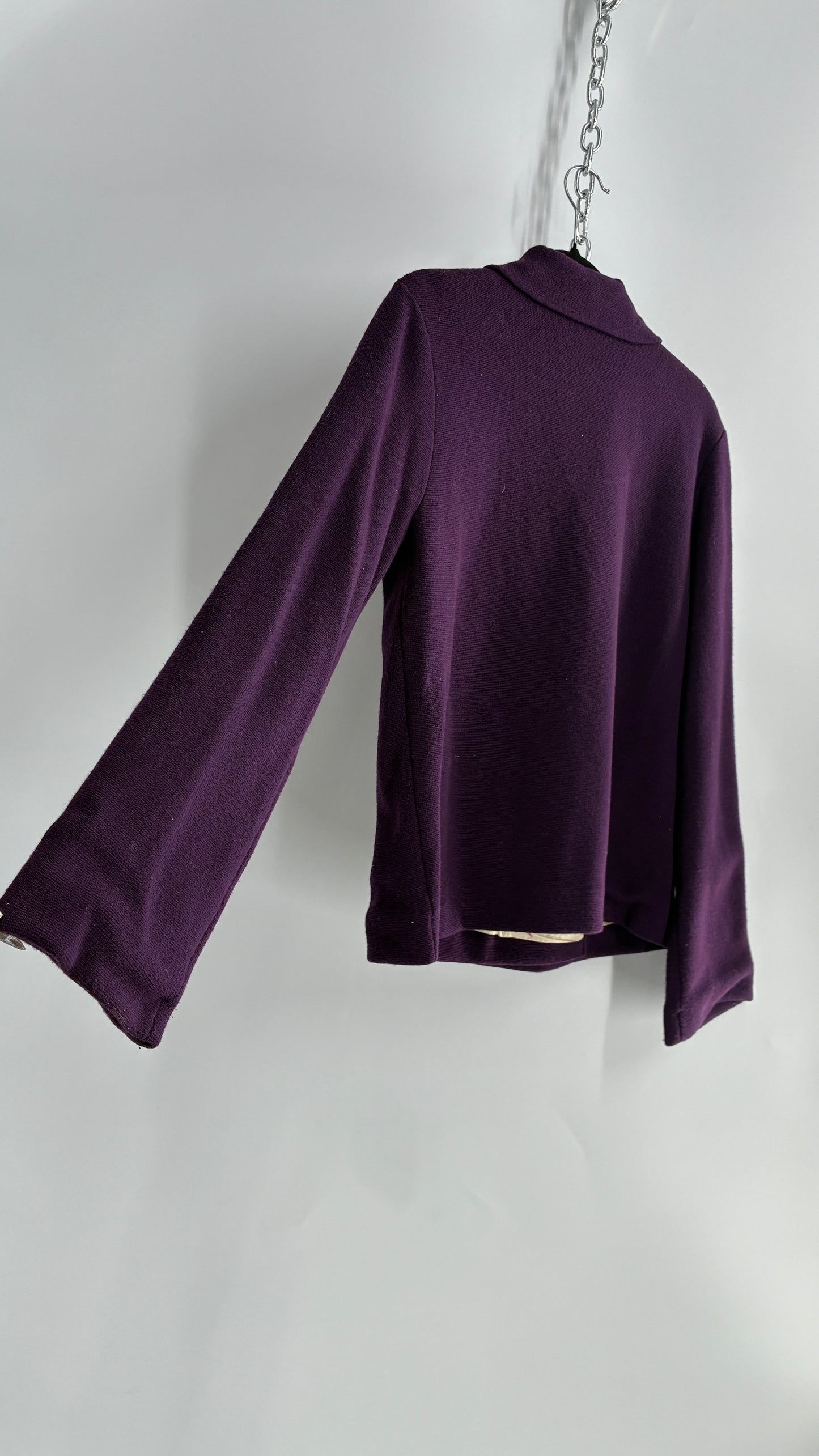 Vintage 100% Merino Wool Purple Sweater Jacket (Medium)