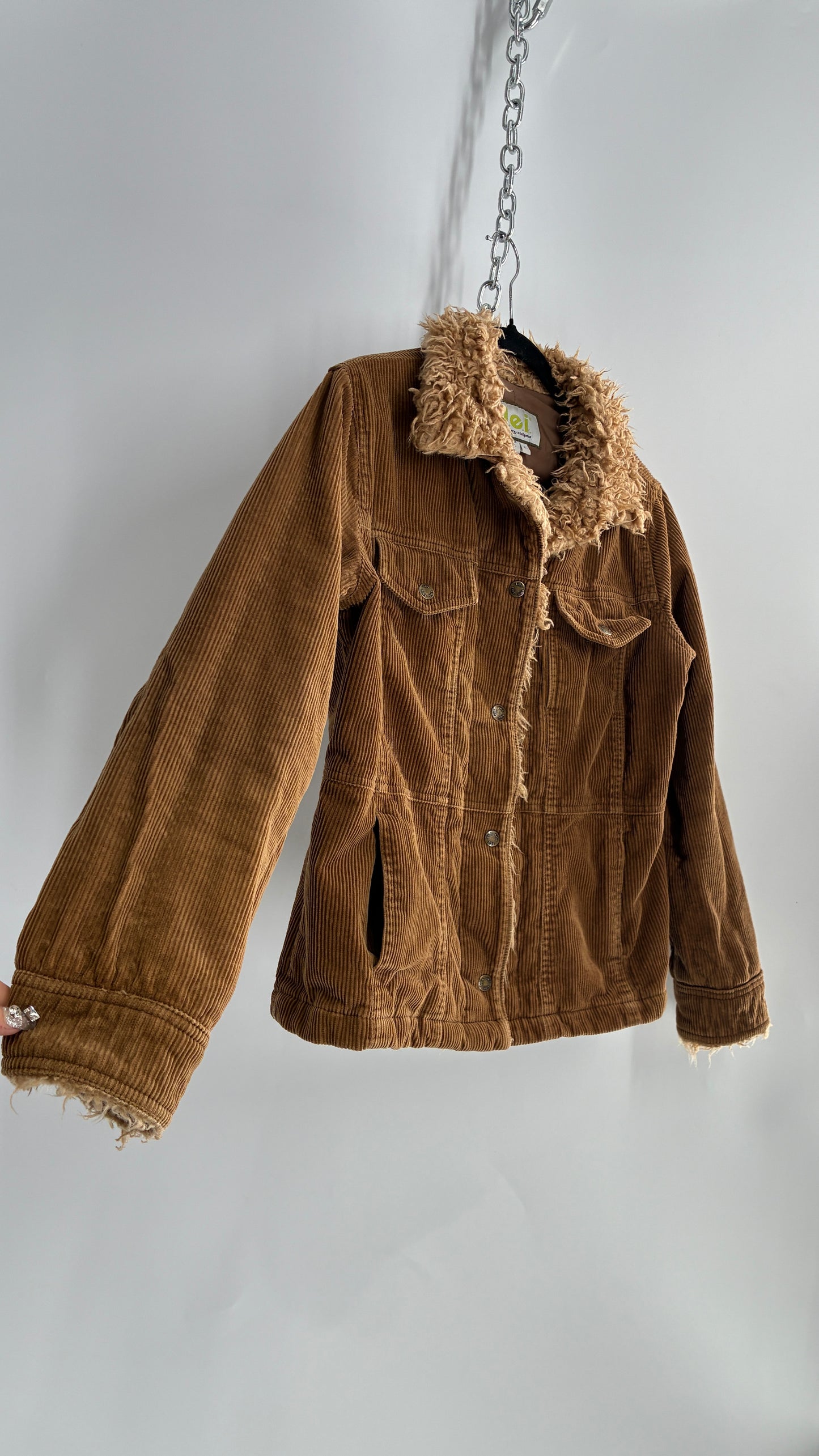 Vintage 1990s LEI Corduroy Jacket with Shearling Cuffs and Collar (Large)