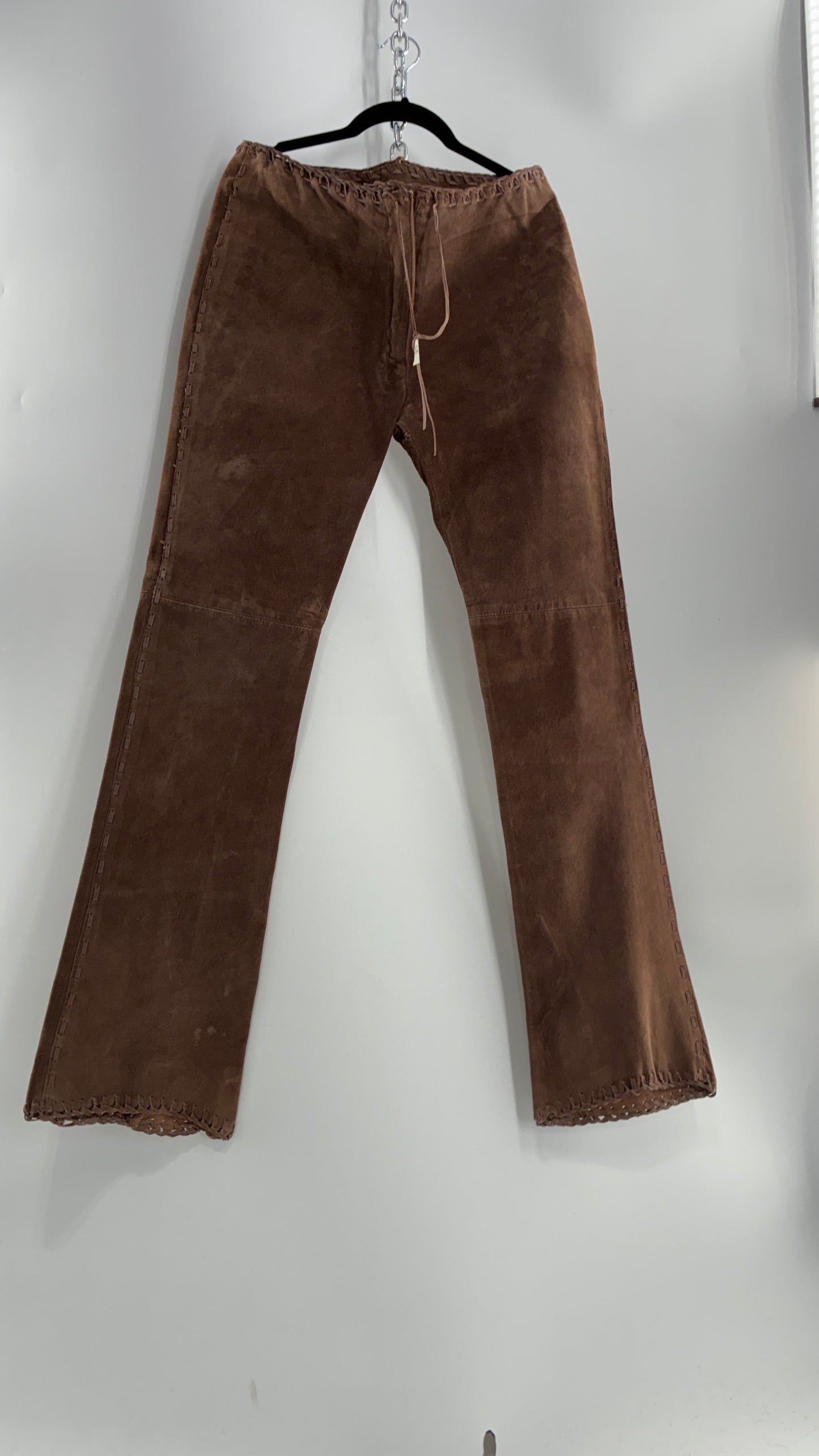 Vintage SWEET ROMEO Suede Leather Stitch Side, Braided Hem Pants (10)