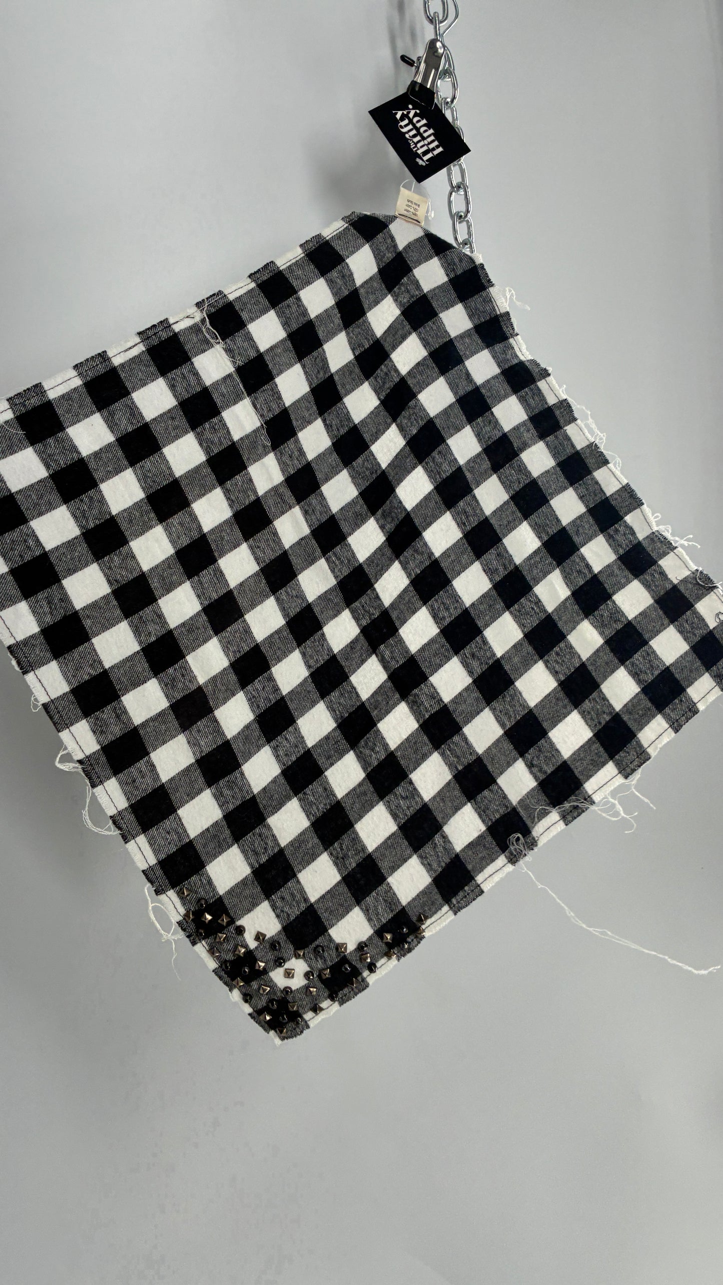 Free People Plaid, Studded, Black and White Bandana Head Scarf