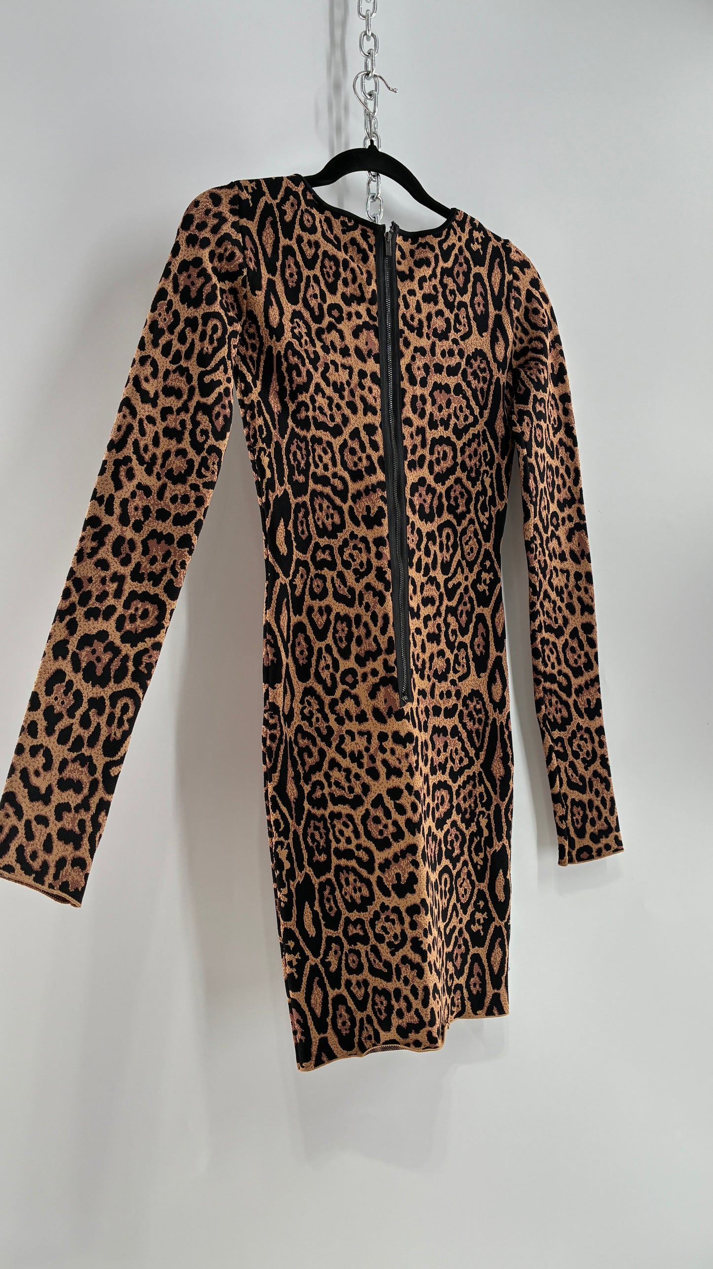 Vintage BCBG MAXAZRIA Sheena Ultra Thick Knit, Compression Leopard/Cheetah Printed Mini Dress (XS)