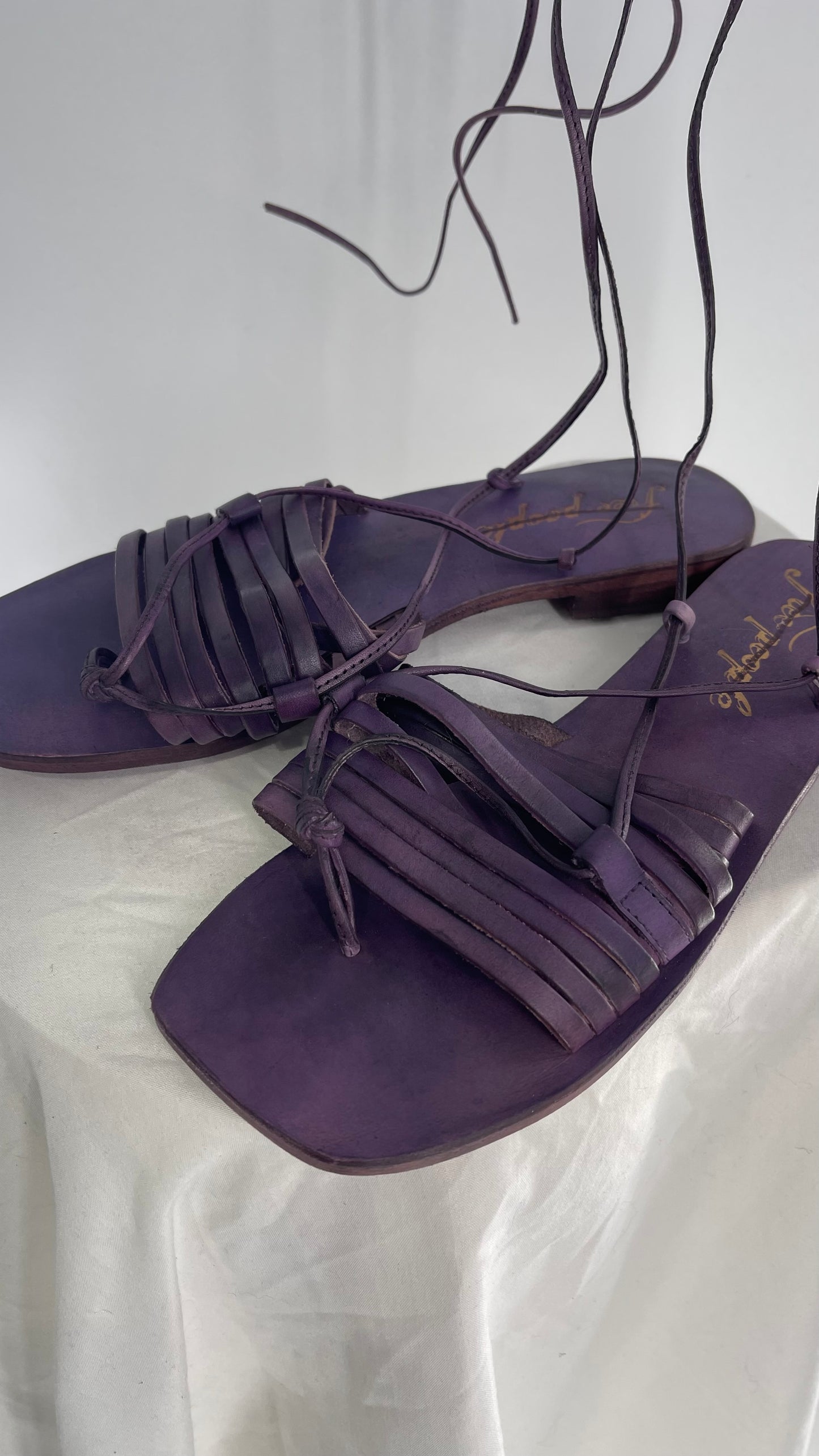 Free People Purple Cami Leather Wrap Around Gladiator Style Sandal (38)
