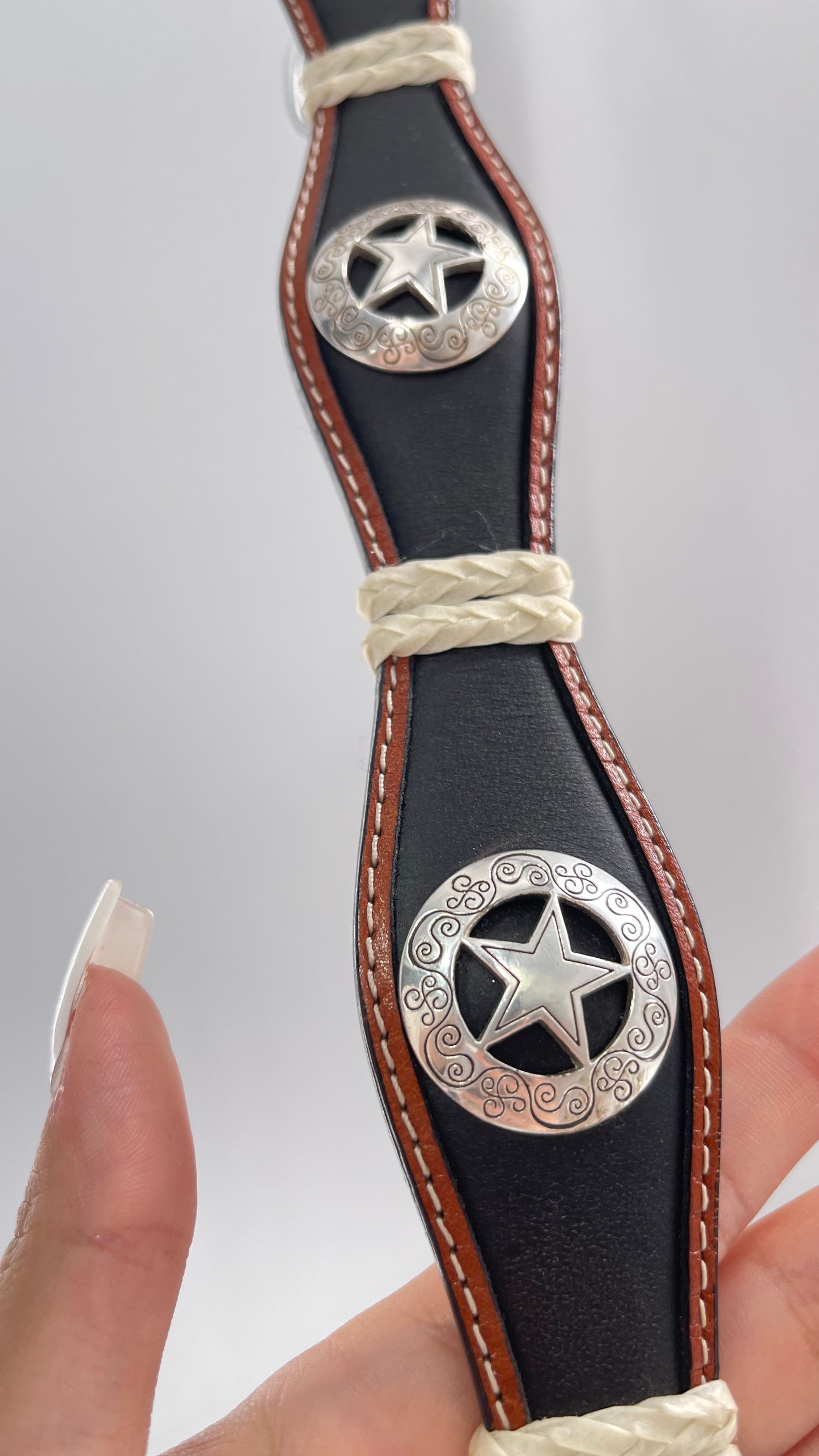 Vintage Ranger Belt Company Genuine Handtooled Leather Metal Stars Embellishments (36)