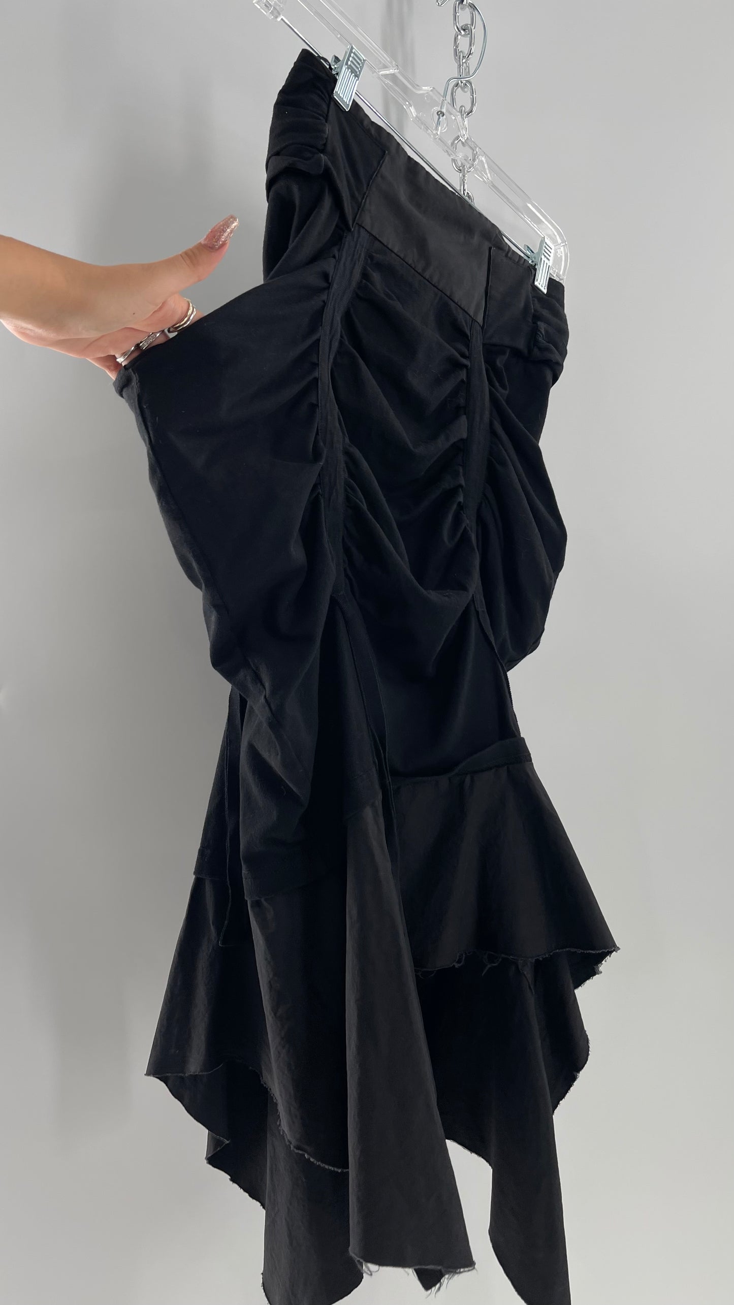 AGANOVICH Black TS50 Jersey Ruched Asymmetric Cargo Skirt with Gold Zipper (0)