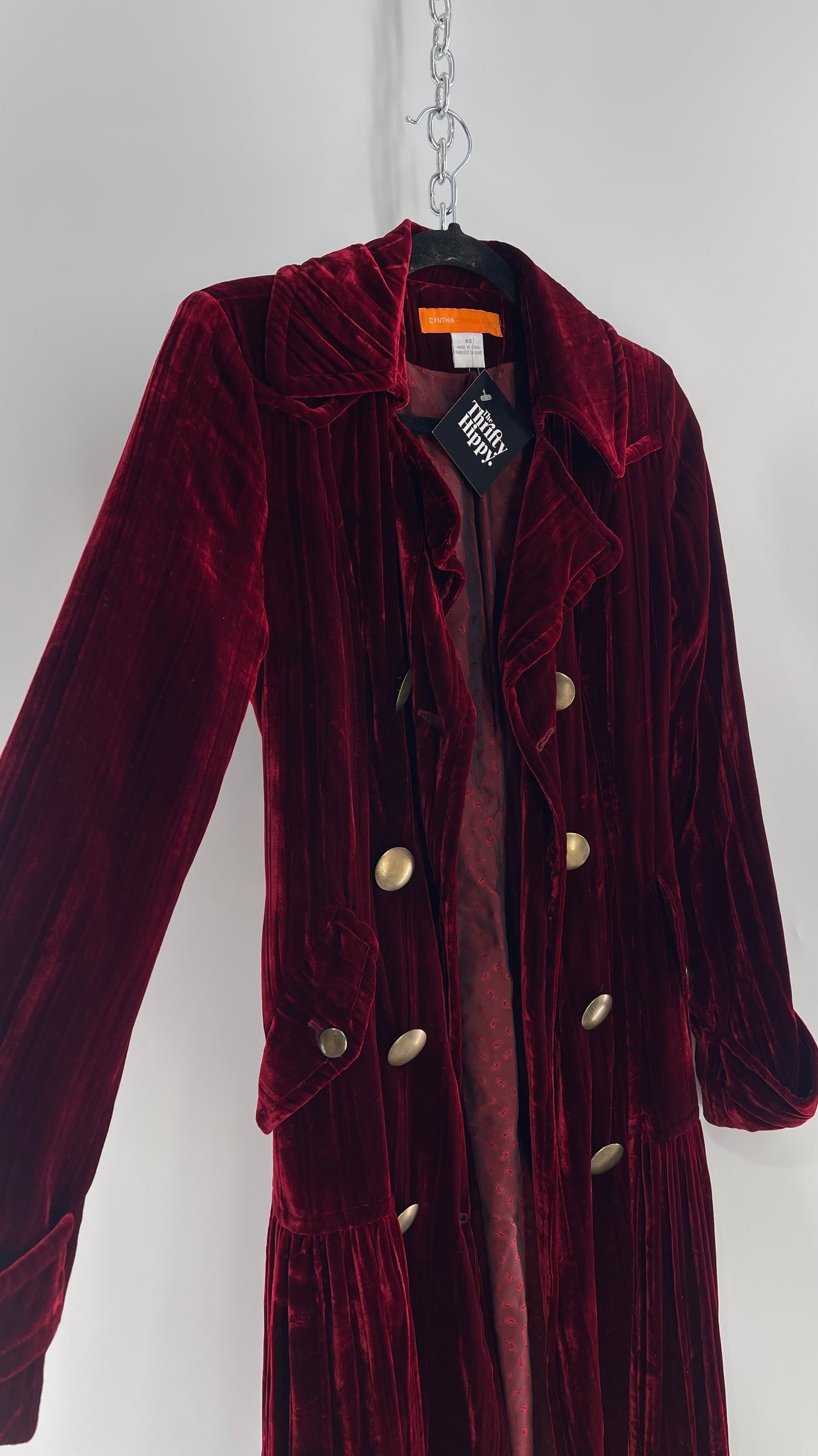 Cynthia Steffe Oxblood Red Velvet Double Breasted Gold Button Coat (XS)