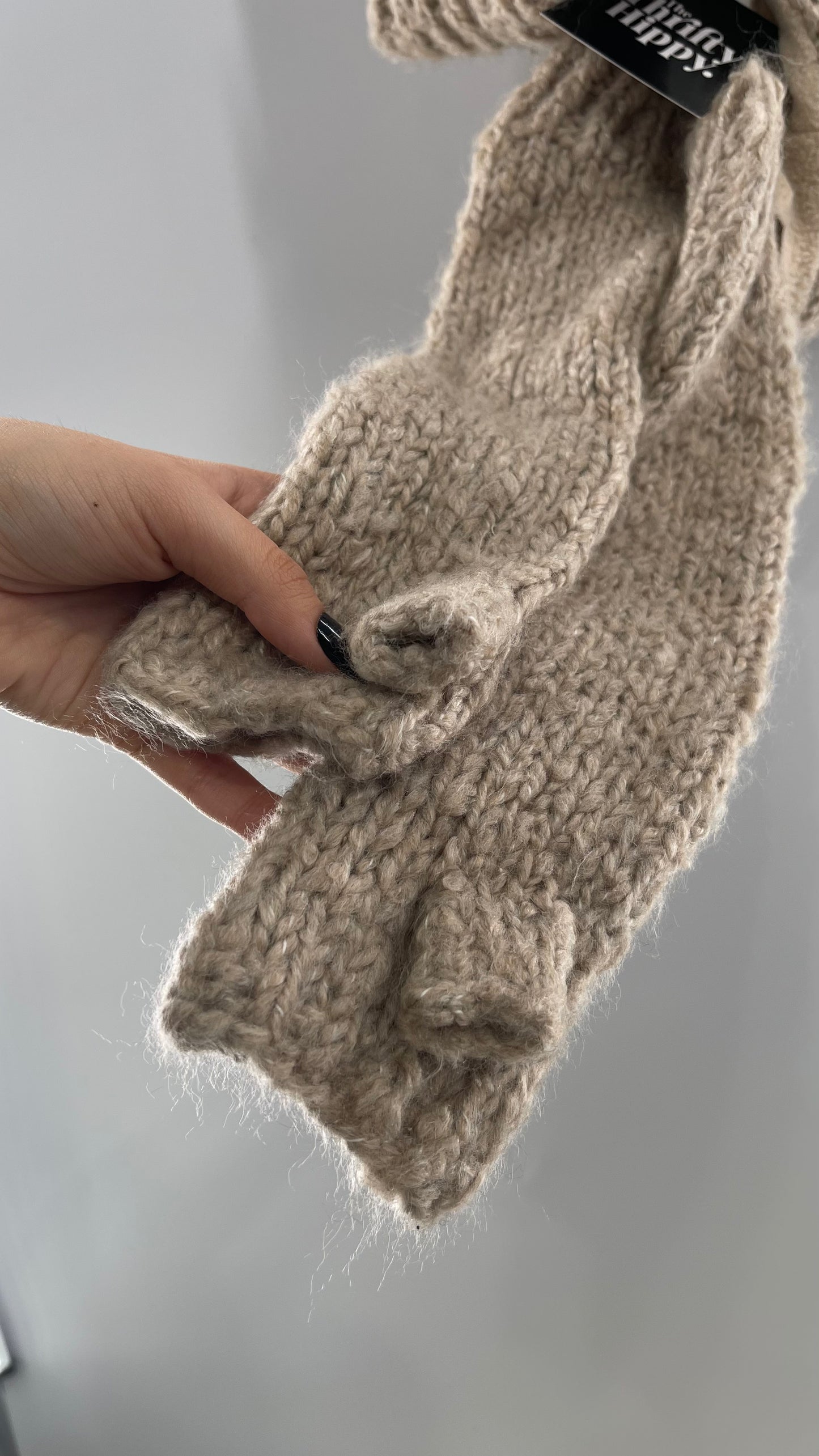 Free People Beige/Tan Knit Gloves, Hat and Scarf Set