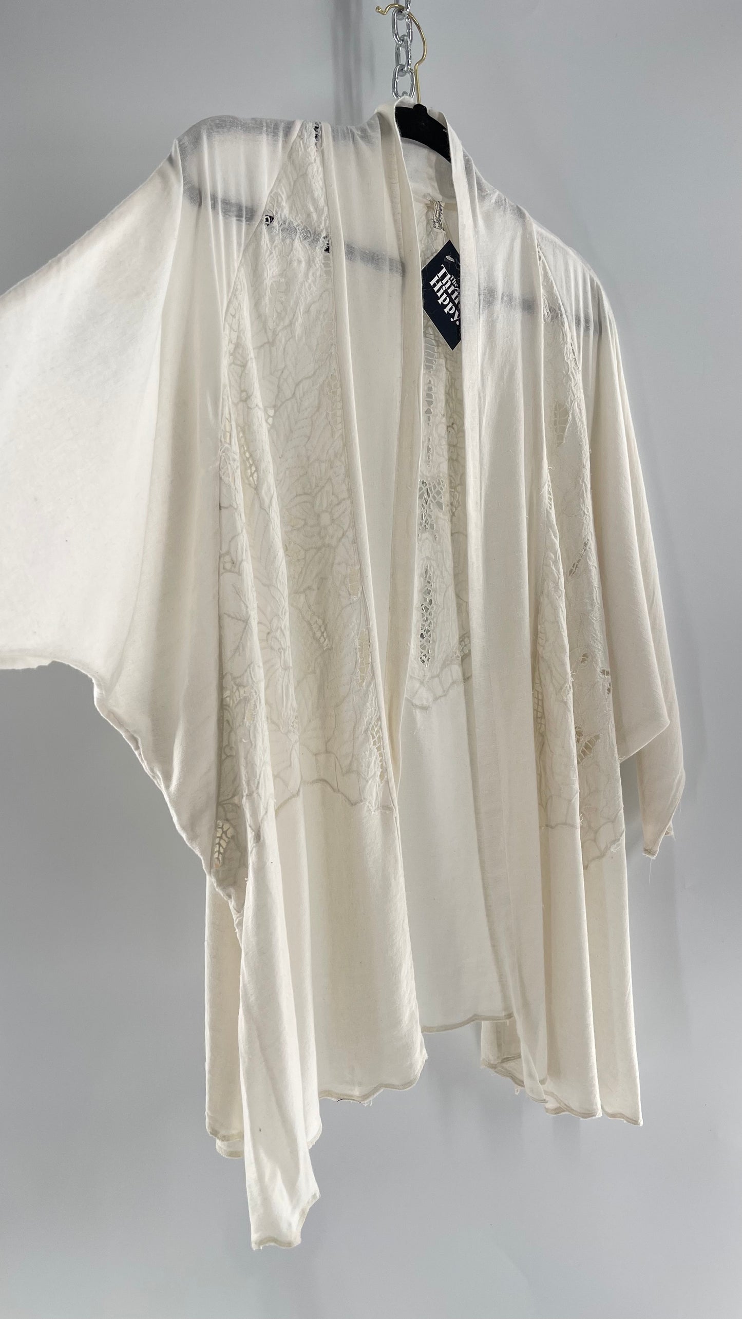Intimately Free People Linen/Cotton White Cape with Embroidery Design (Medium)
