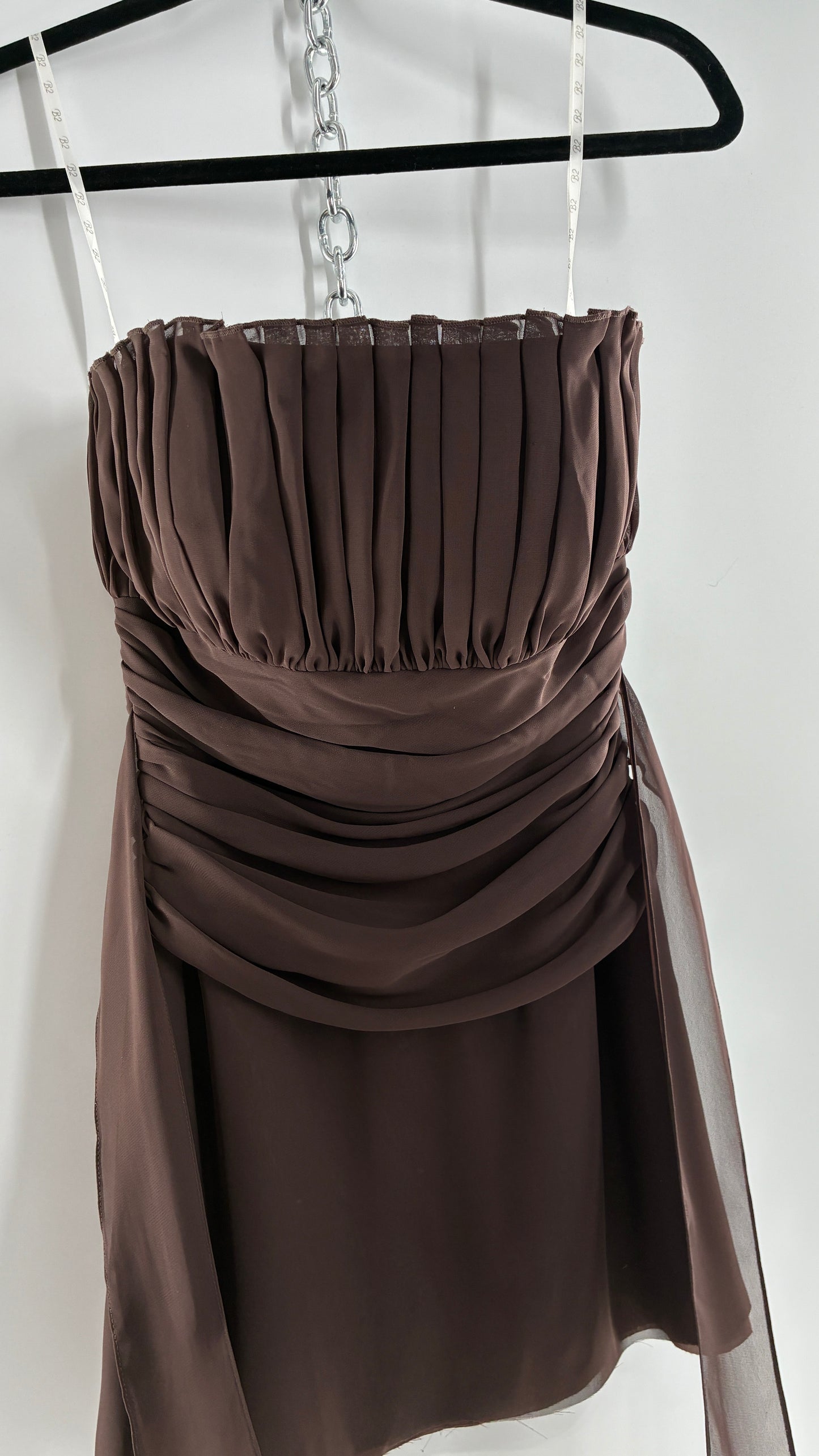 Vintage Brown Ruched Chopped Blouse with Pleated Bust (6)