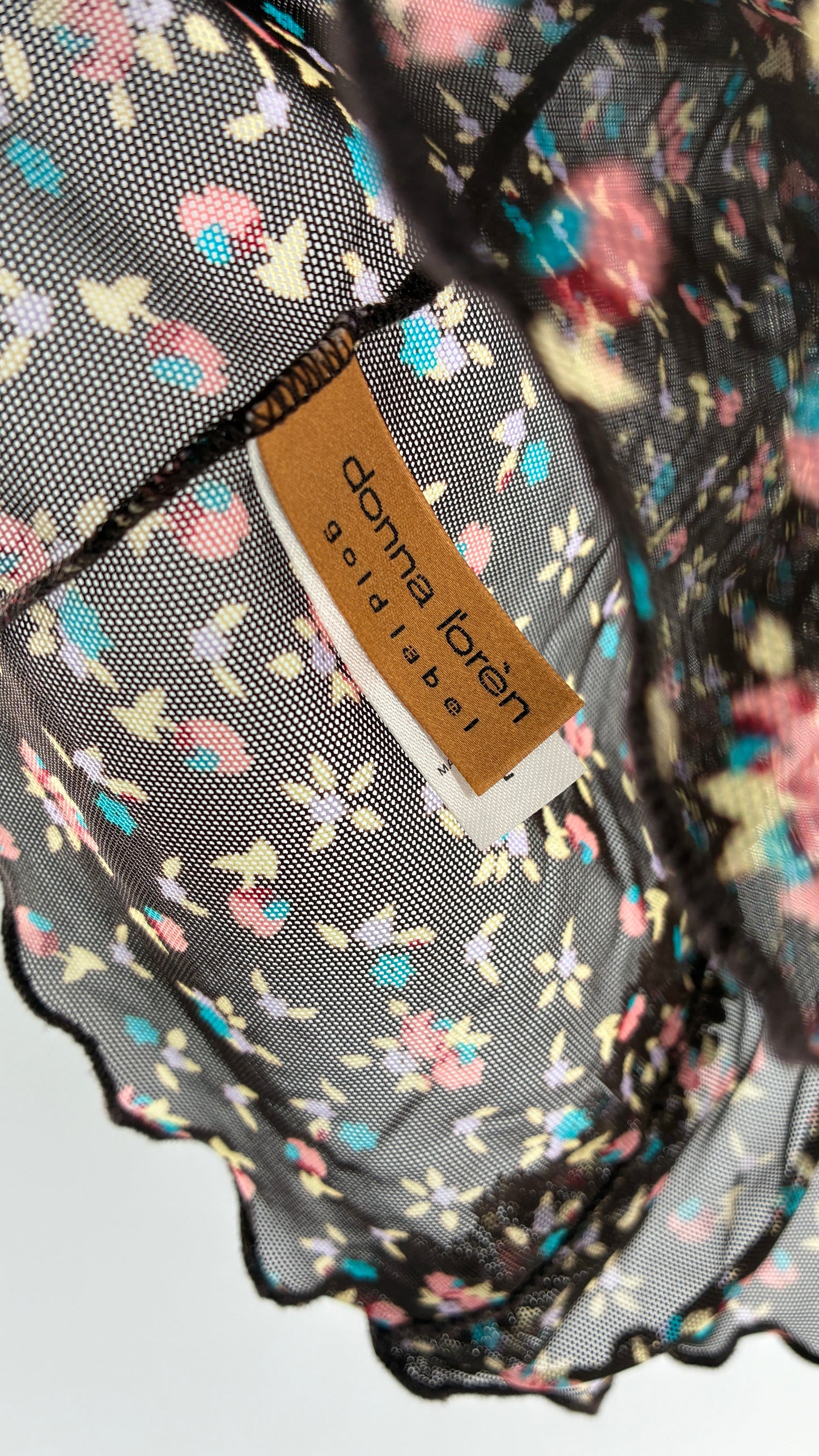 Vintage Donna L’Orèn Gold Label Dark Brown Floral Mesh Camisole (Large)