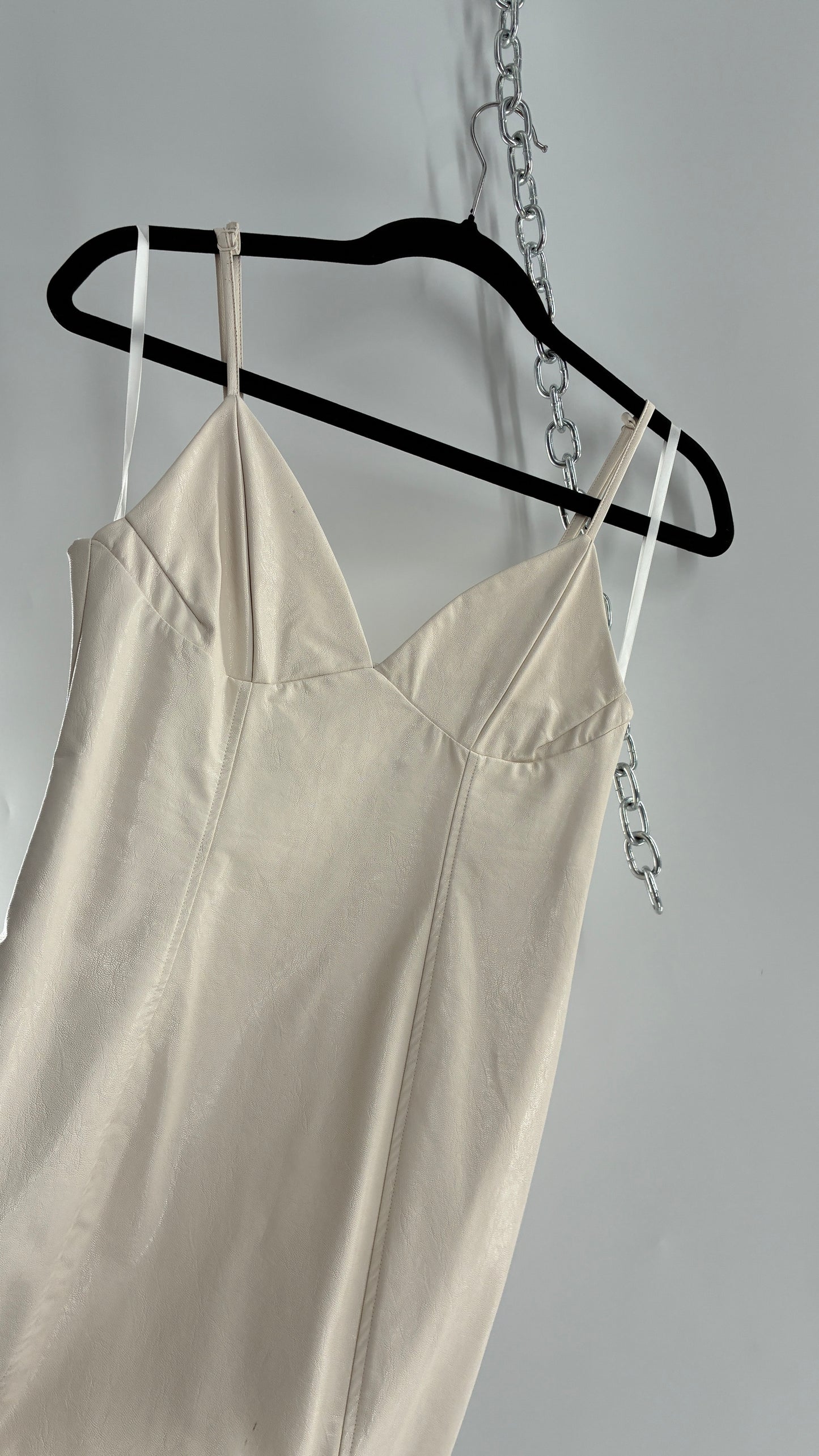 Super Down Vegan White Leather Camisole Mini Dress with Triangle Cups (XS)