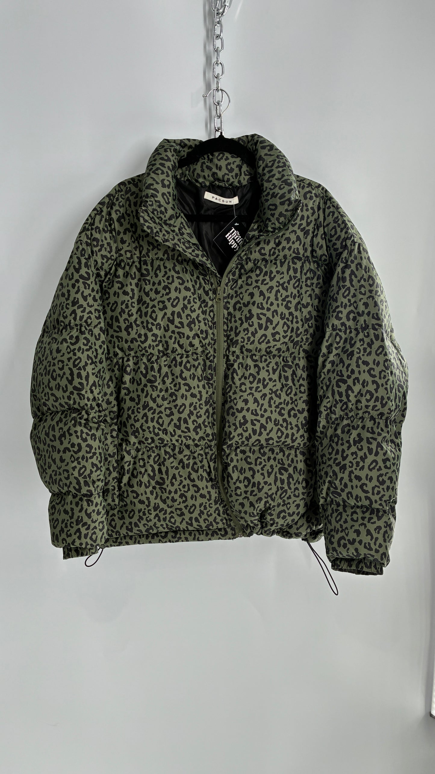 PACSUN Army Green Leopard Print Puffer Jacket (Large)