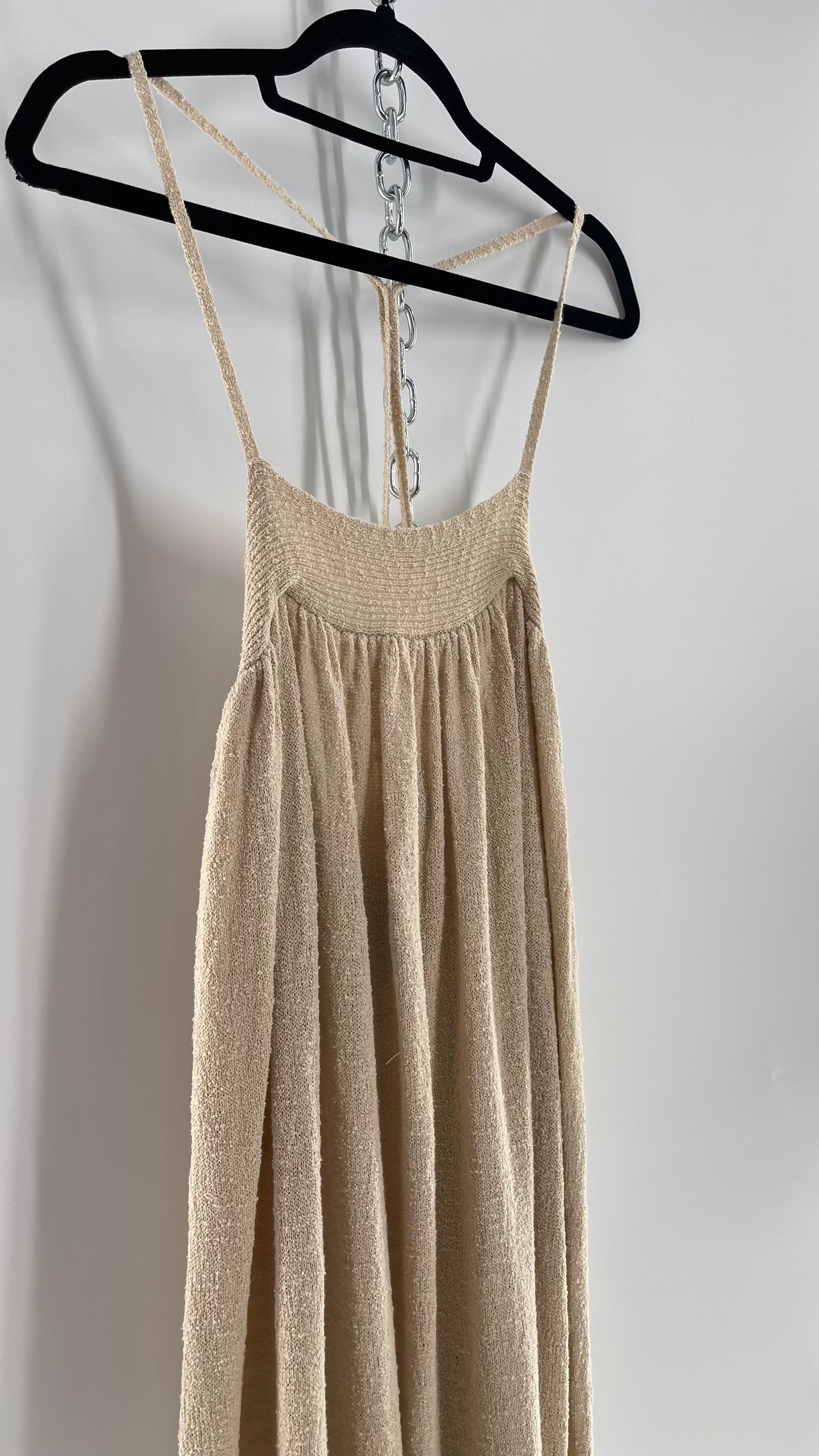Free People Beach Beige Slinky Halter Textured Maxi Dress