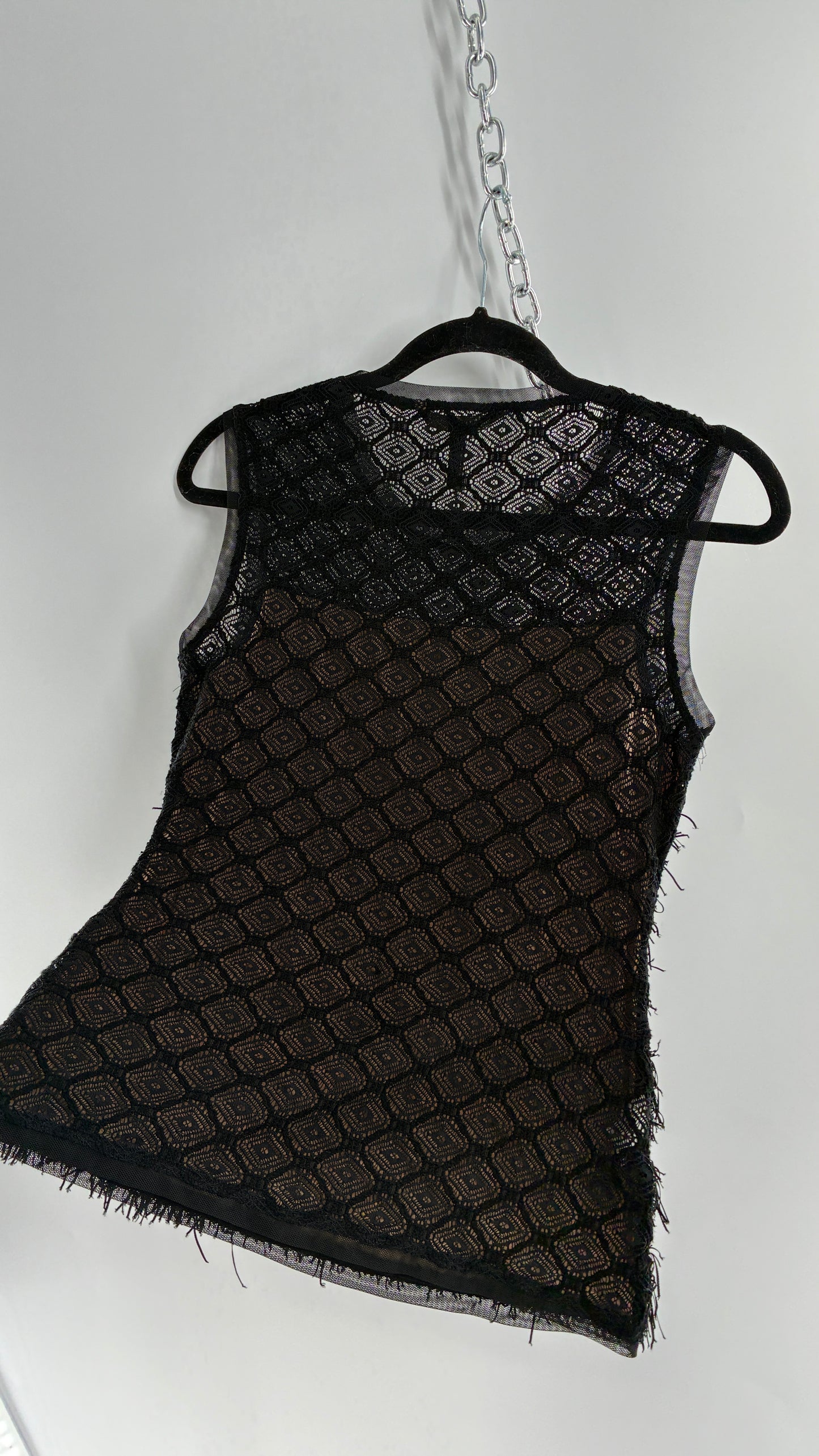 Deadstock Vintage BCBG MAXAZRIA Auden Black Fringe And Lace Top (XS)