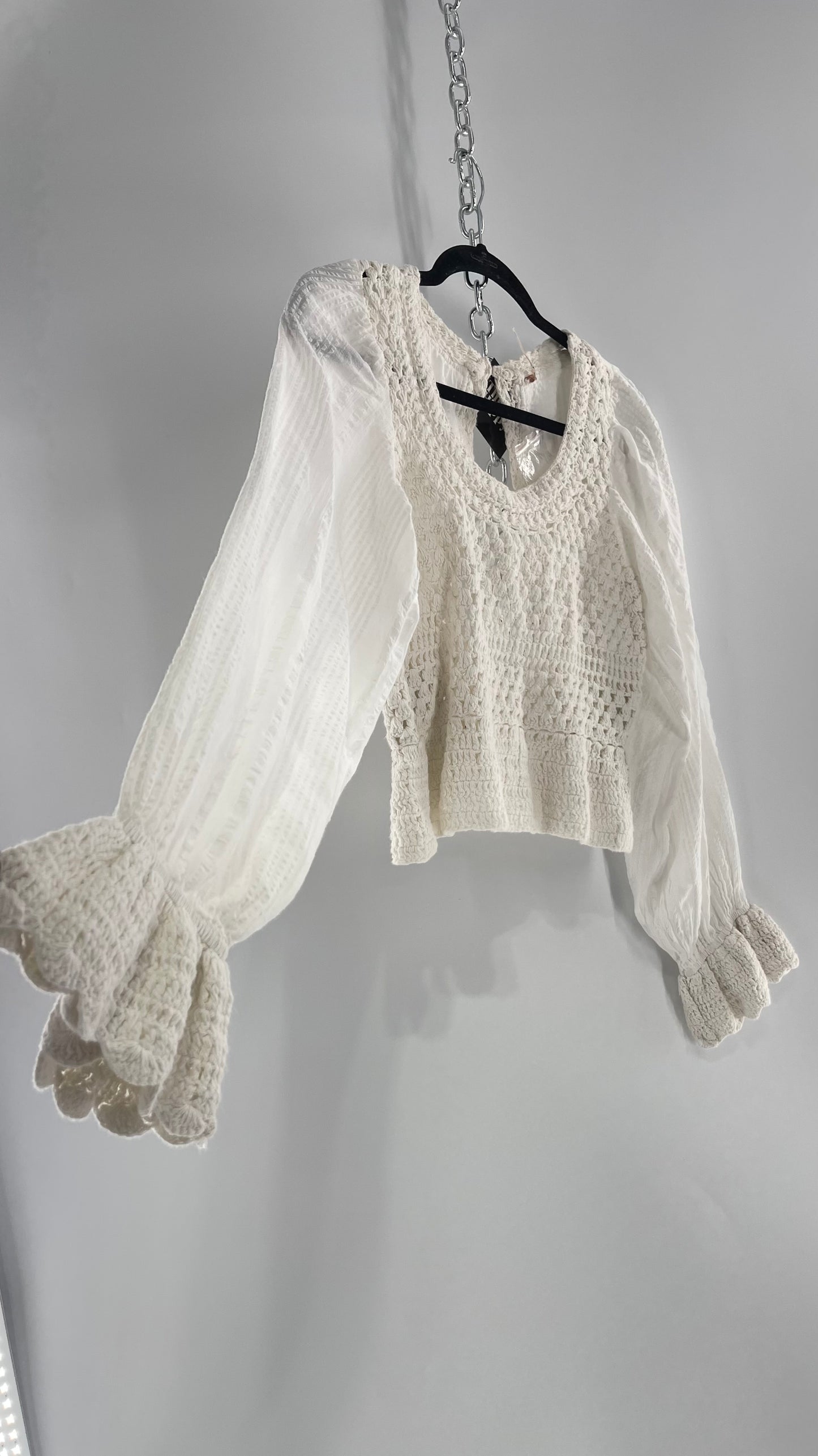 Free People White Crochet “Megan” Top (Large)