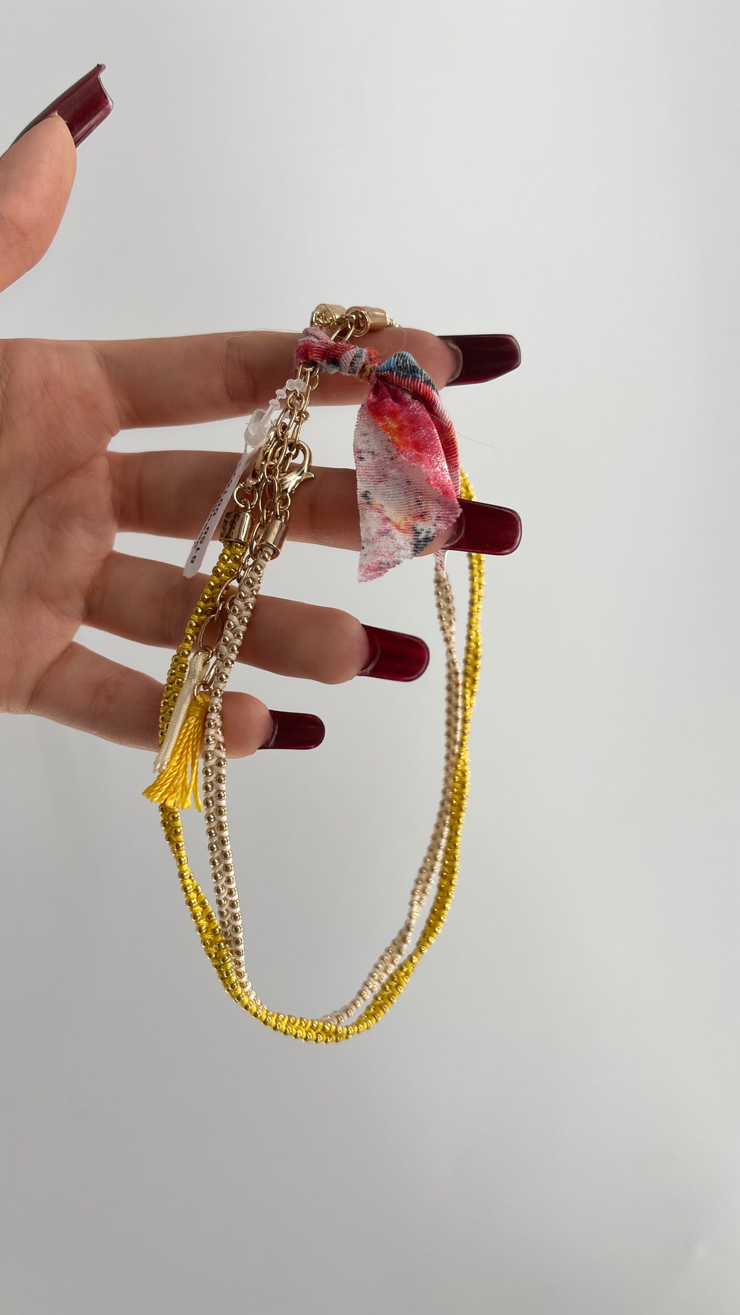 Free People Dual Layer Gold Bead Chokers with Tassels and Tags Attached