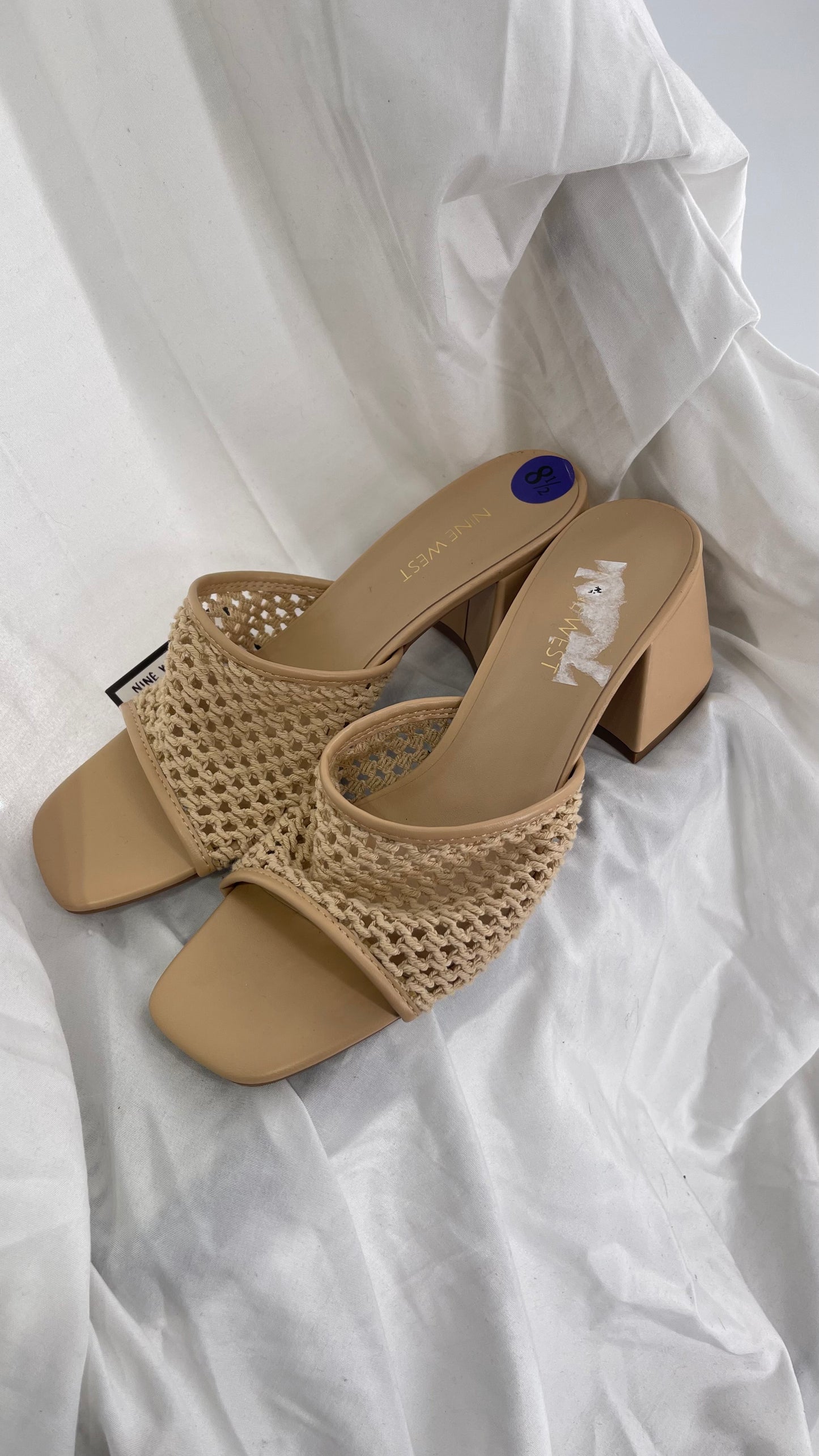Vintage NINE WEST Neutral Tan Mesh Block Kitten Heel/Mule (8.5)