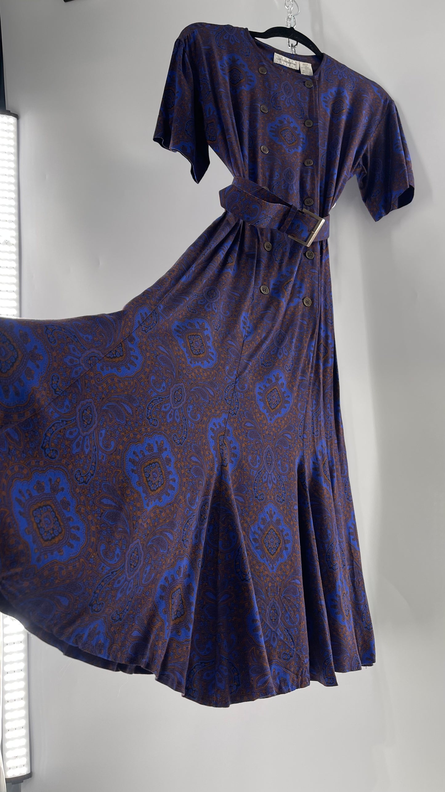 Vintage Liz Claiborne Cobalt Blue and Mustard Paisley Patterned 60s Style Dress(4)