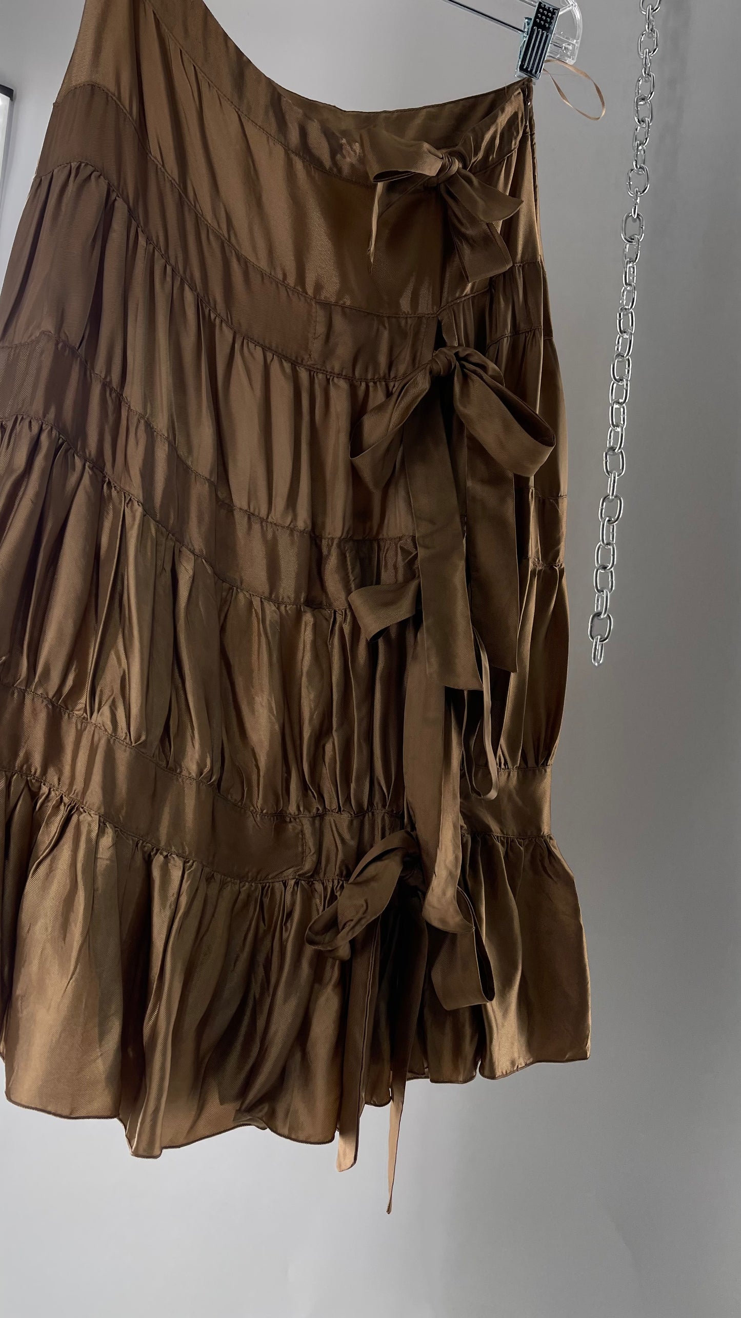 Ysatis Greece Bronze Metallic Fabric Skirt with Dainty Feminine Bow Detailing on Side (1)