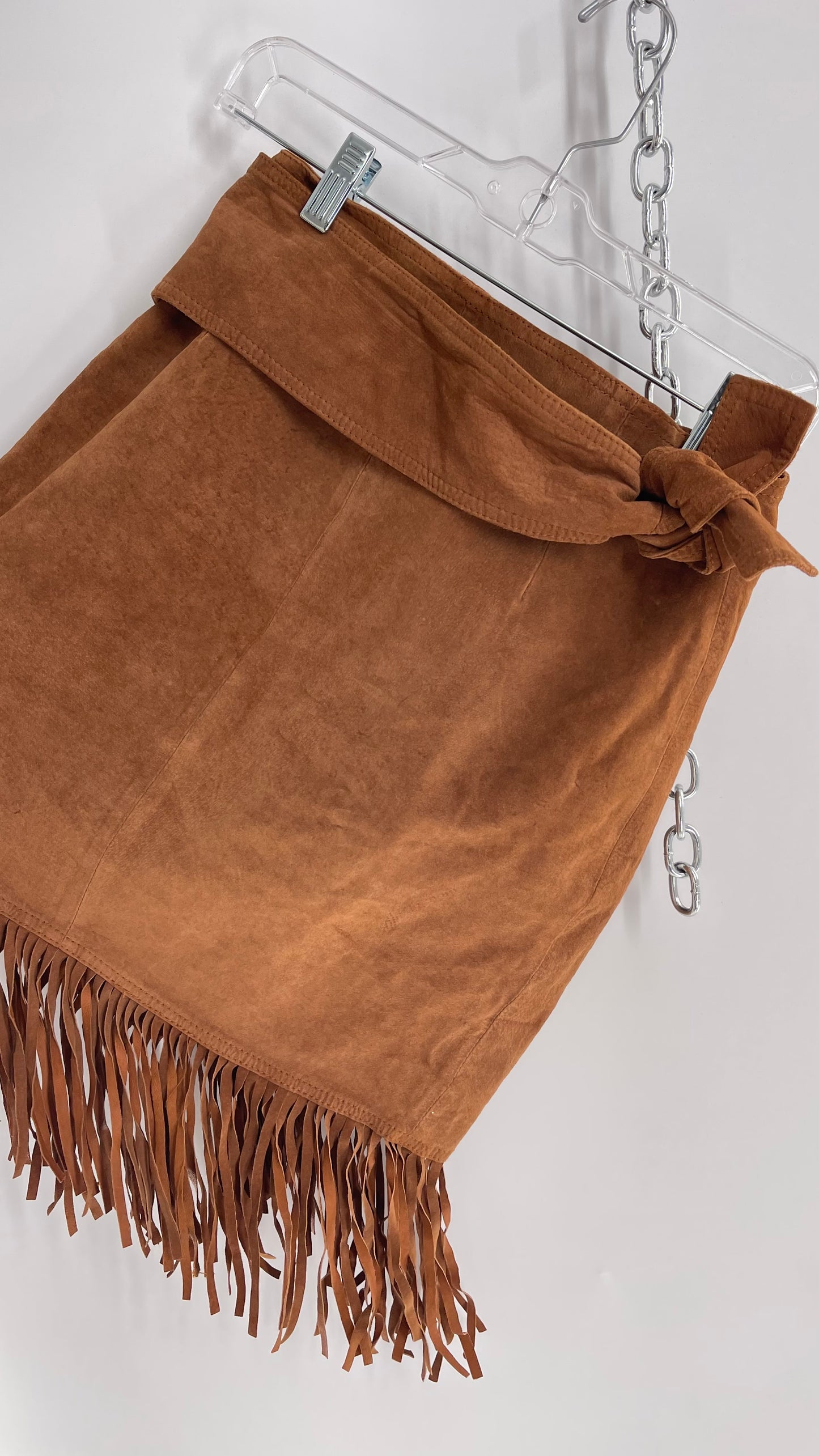 Vintage Cedars Brown Genuine Suede Leather Fringe Skirt (Medium)
