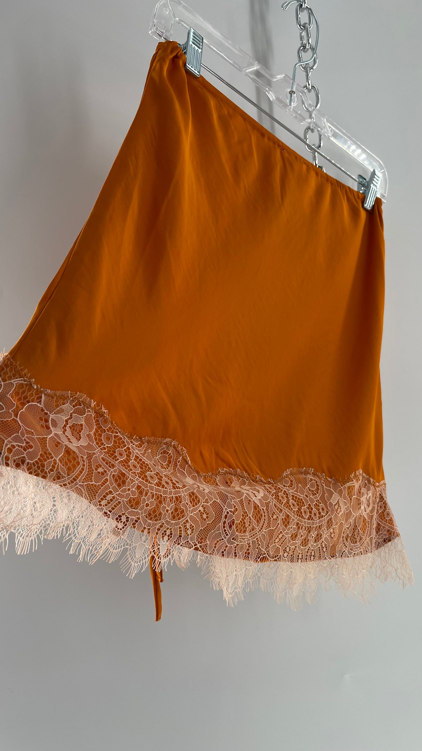 Free People Orange Lace Trim Silky Mini Skirt (Medium)