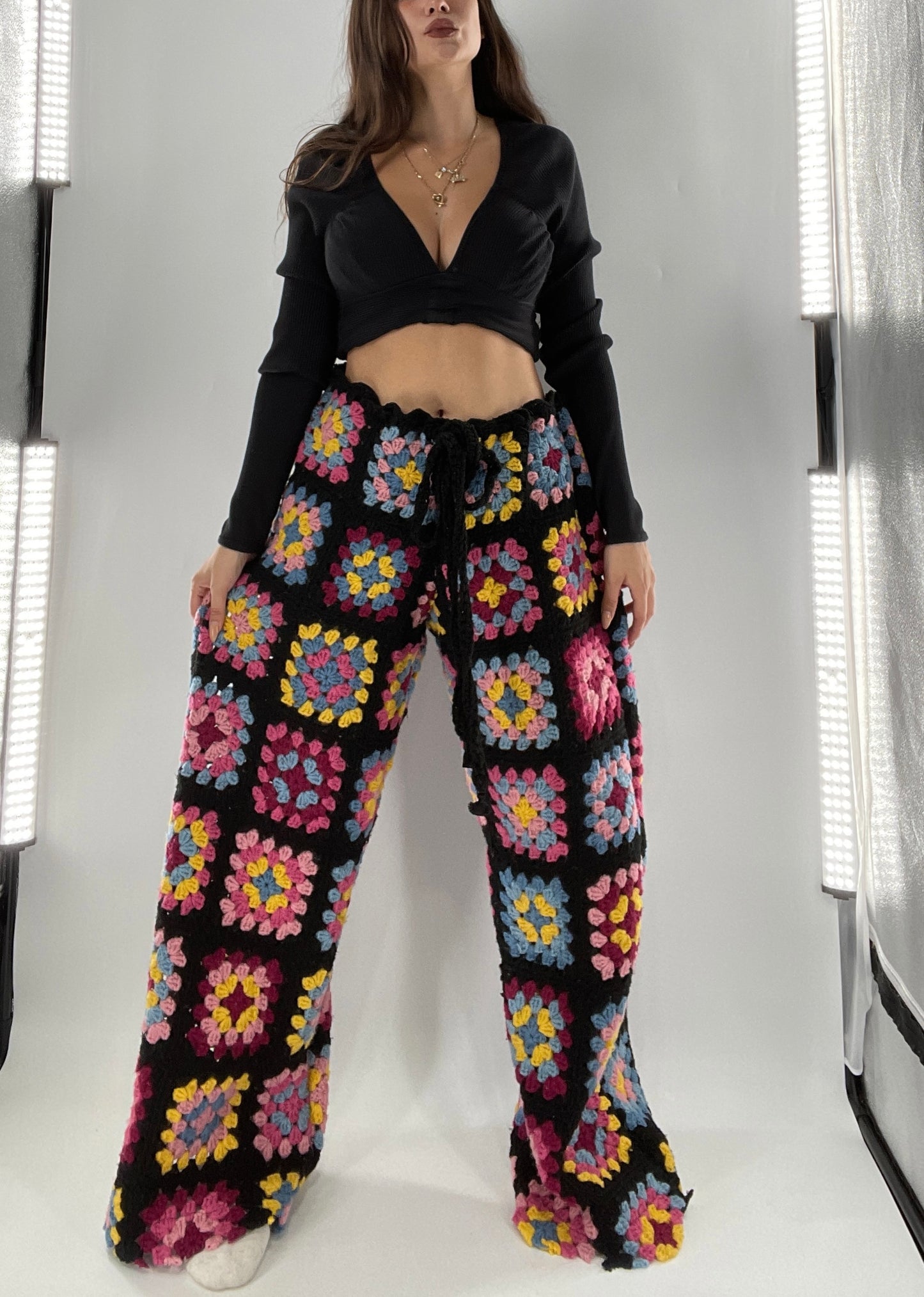 CUSTOM Handmade Granny Square High Contrast Lounge Pants (XS/S/M/L)