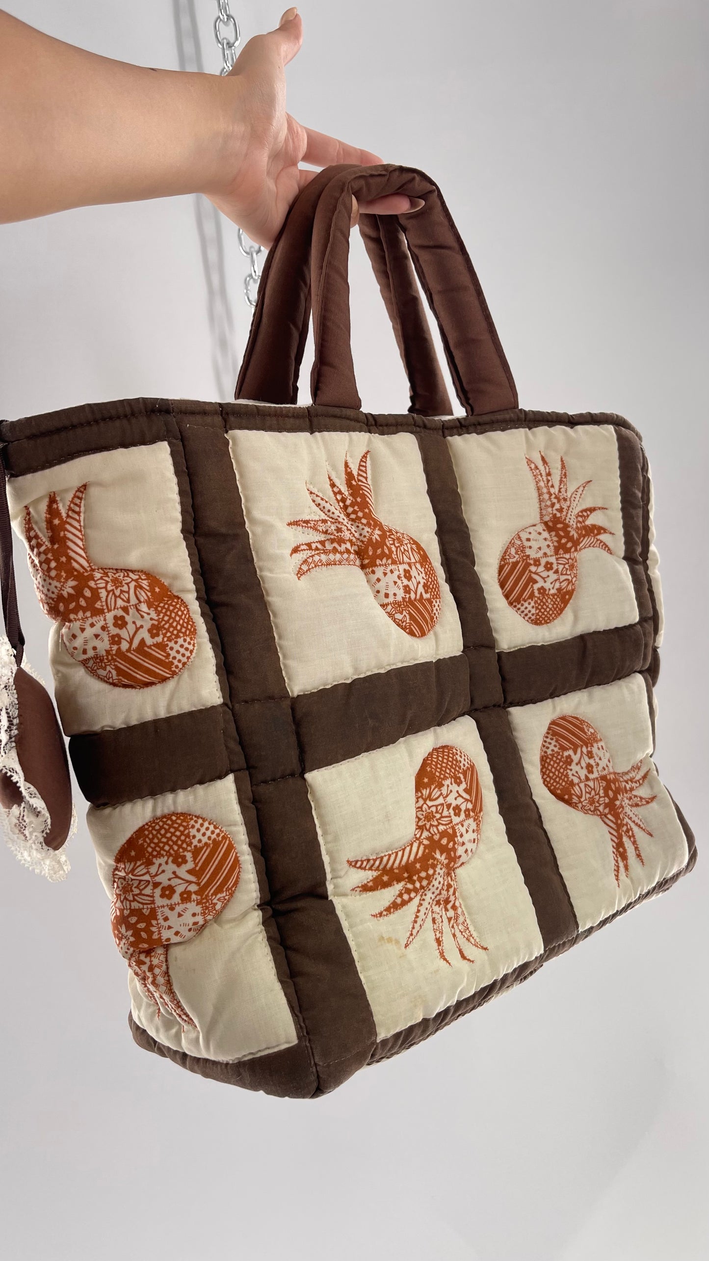 Vintage Patchwork Brown/Orange/Beige Handmade Quilted Tote