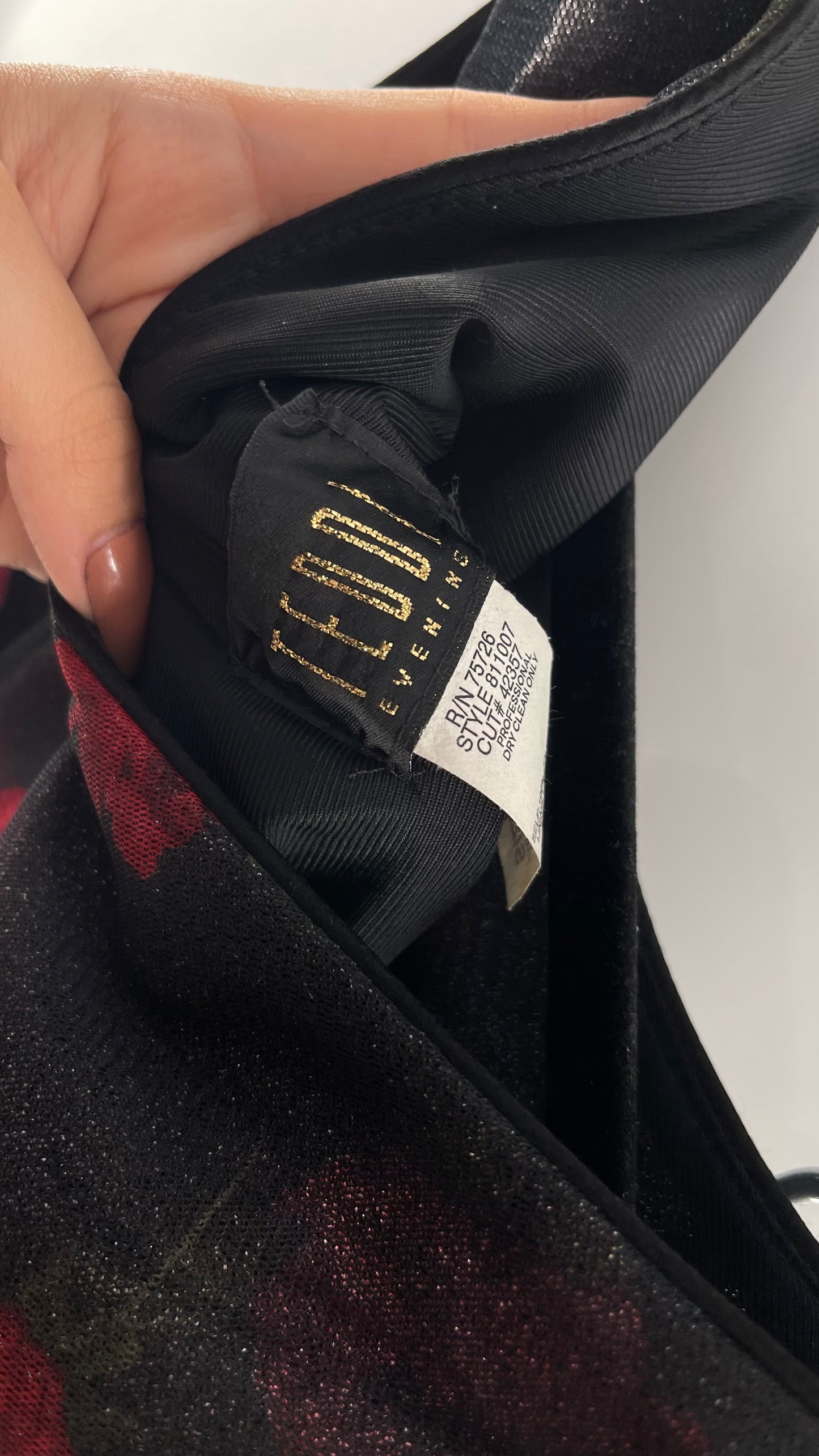 Vintage TEDDI EVENING Dress with Red Rose Layer Over Glitter Graphic and Black Base Layer (10)