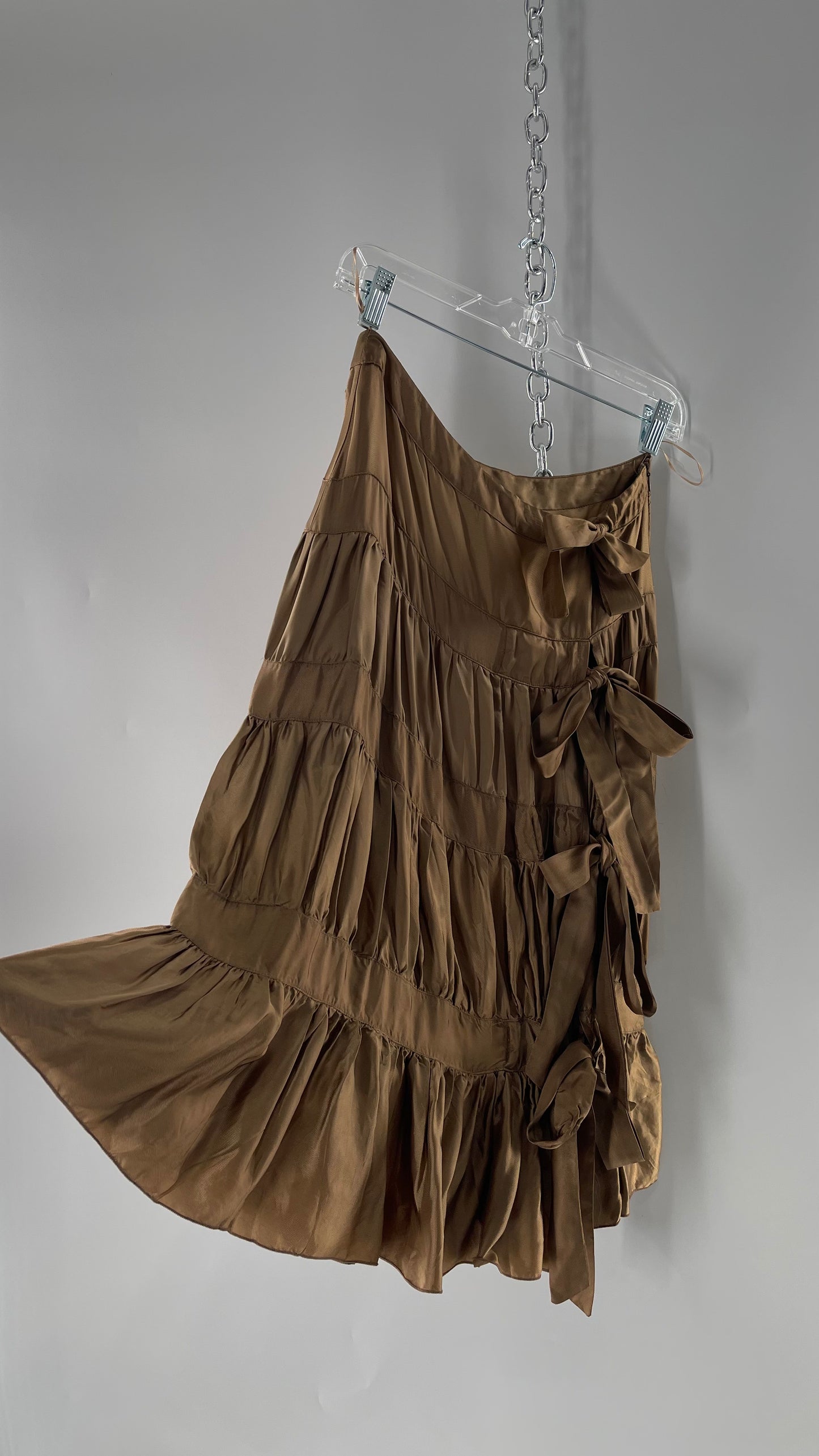 Ysatis Greece Bronze Metallic Fabric Skirt with Dainty Feminine Bow Detailing on Side (1)