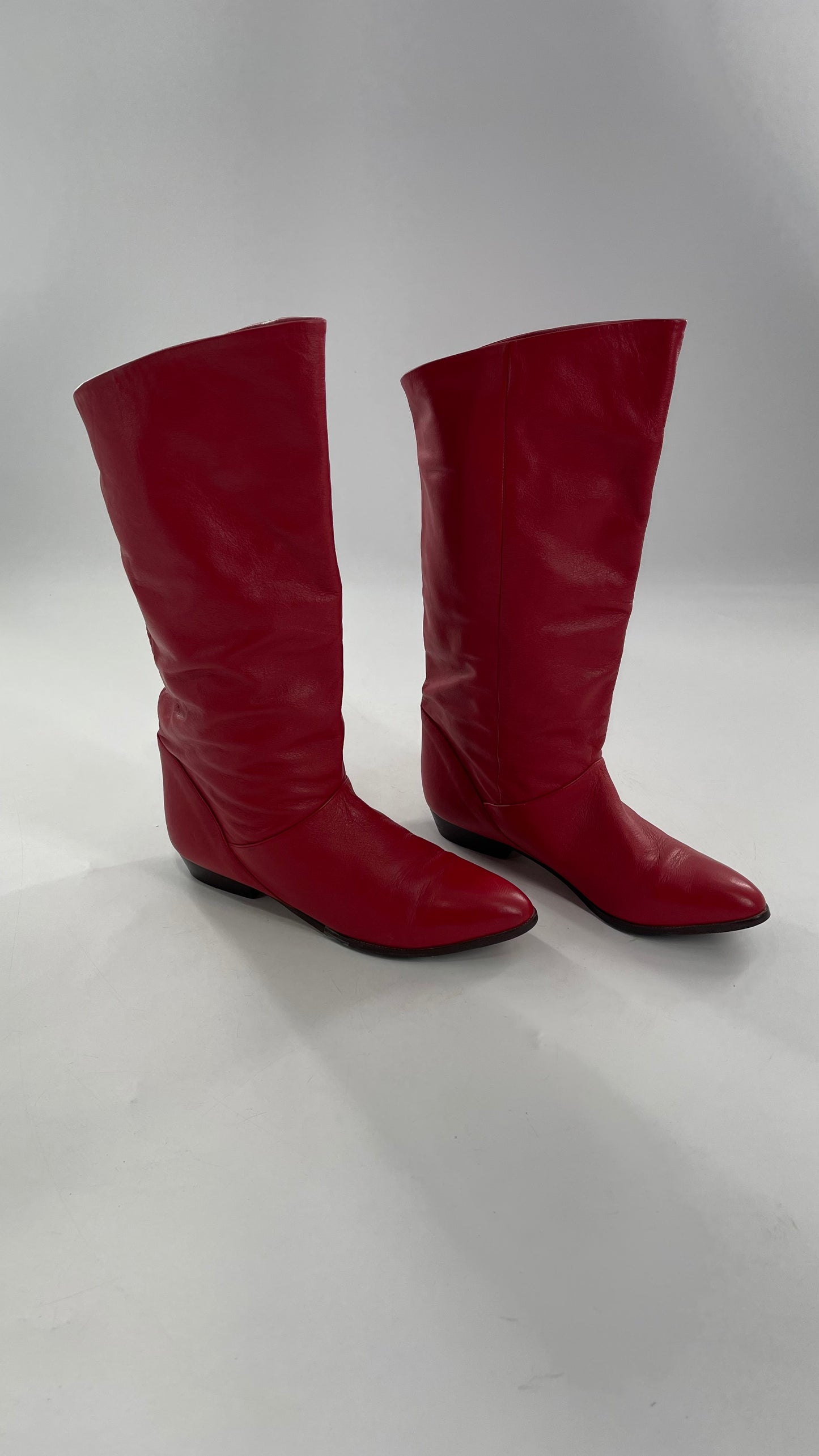Vintage 1980s Red Argentinian Leather Pointed Toe Baggy Boots (8)
