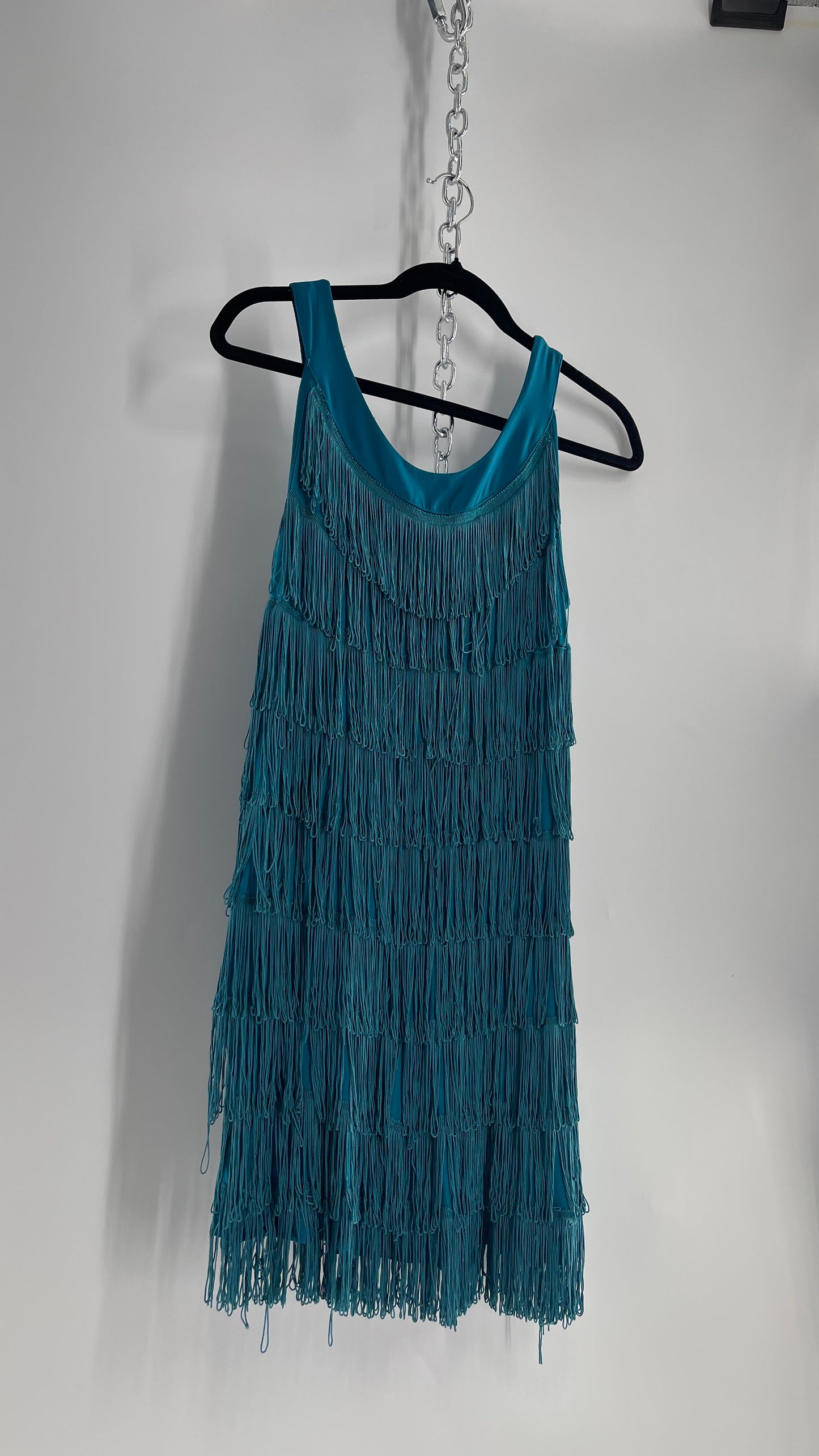 Vintage Teal Fringe Cowgirl Party Tunic Mini Dress (Small)