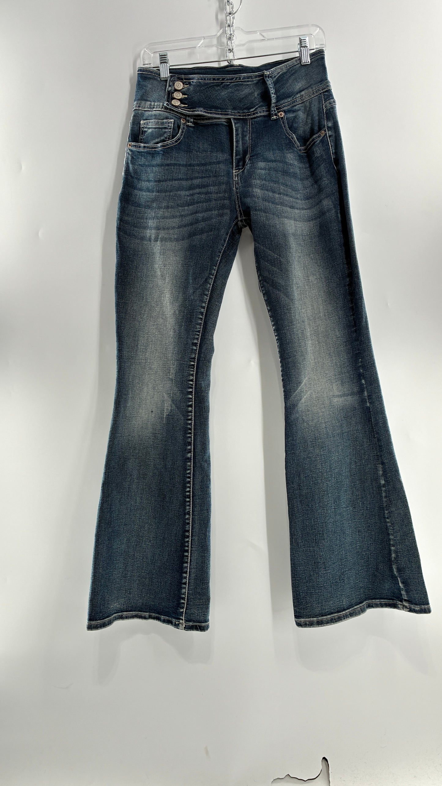 Vintage Low Rise Kickflare Jeans with Thick Side Buckled Waist Band (Medium)